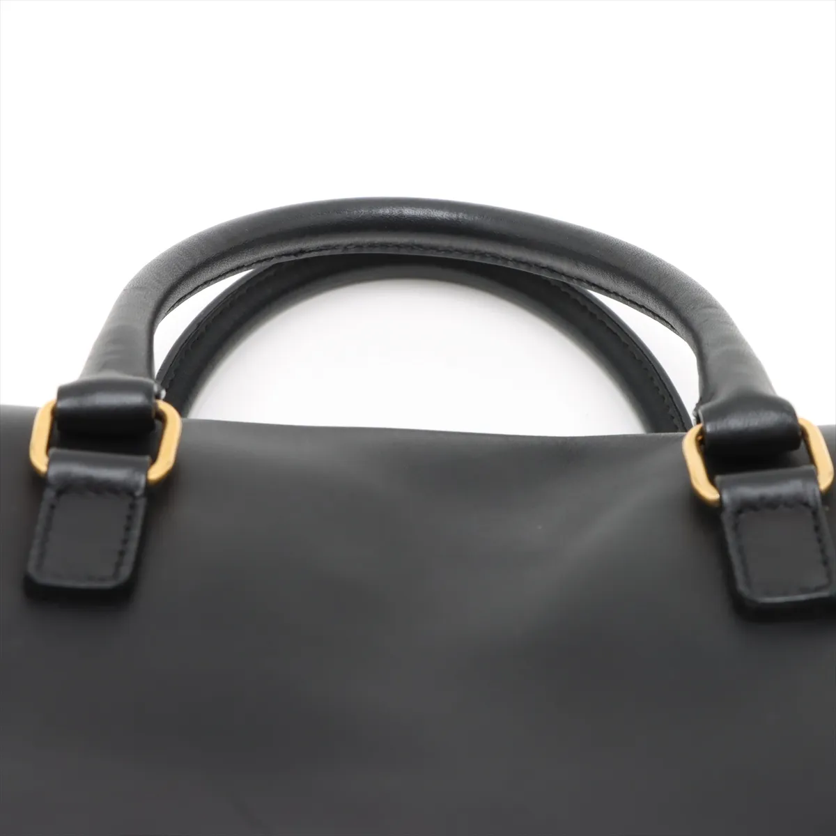 Baby Duffle Leather 2WAY Handbag Black 330958 Belt loop fixed Front right shoulder strap length not adjustable — view 6