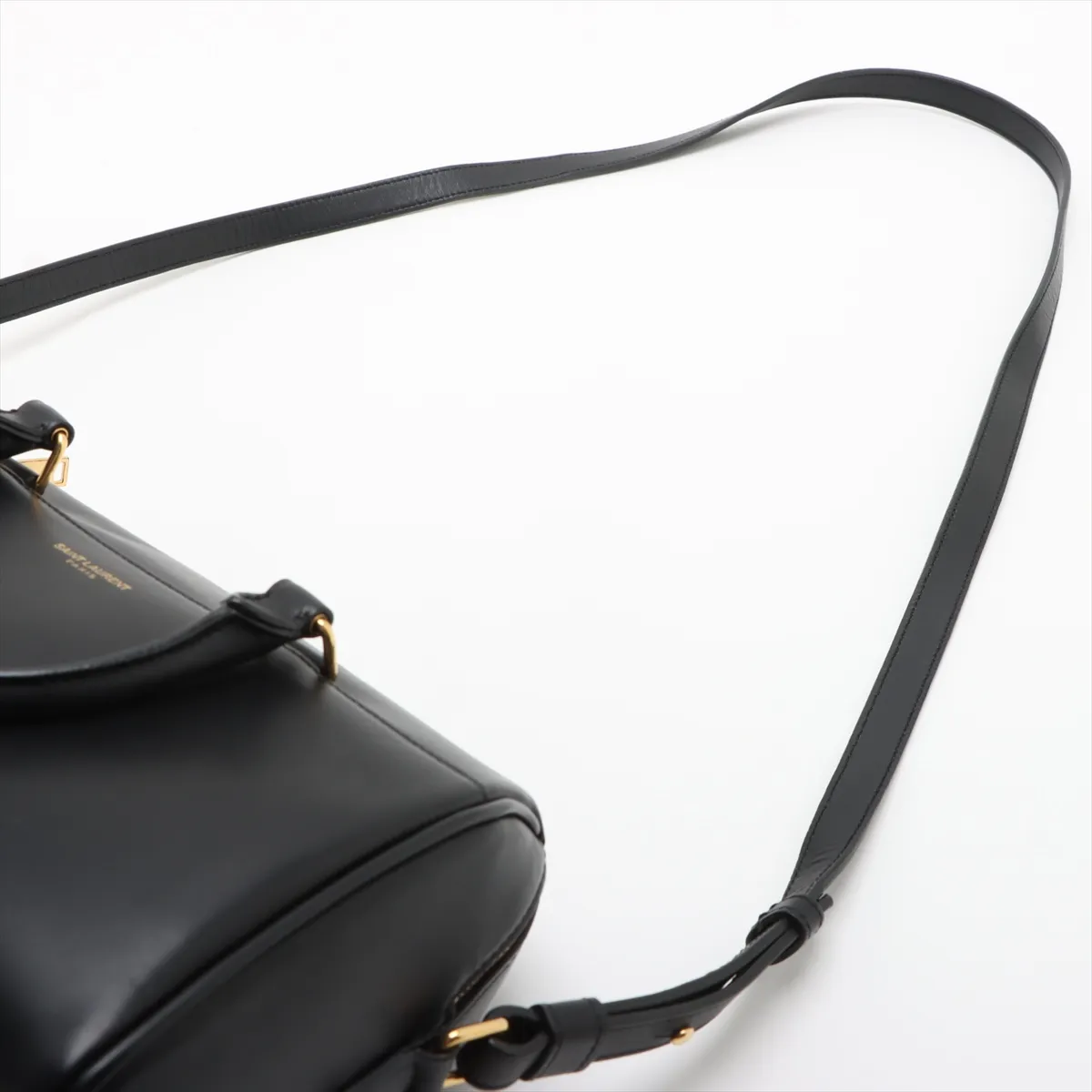 Baby Duffle Leather 2WAY Handbag Black 330958 Belt loop fixed Front right shoulder strap length not adjustable — view 7