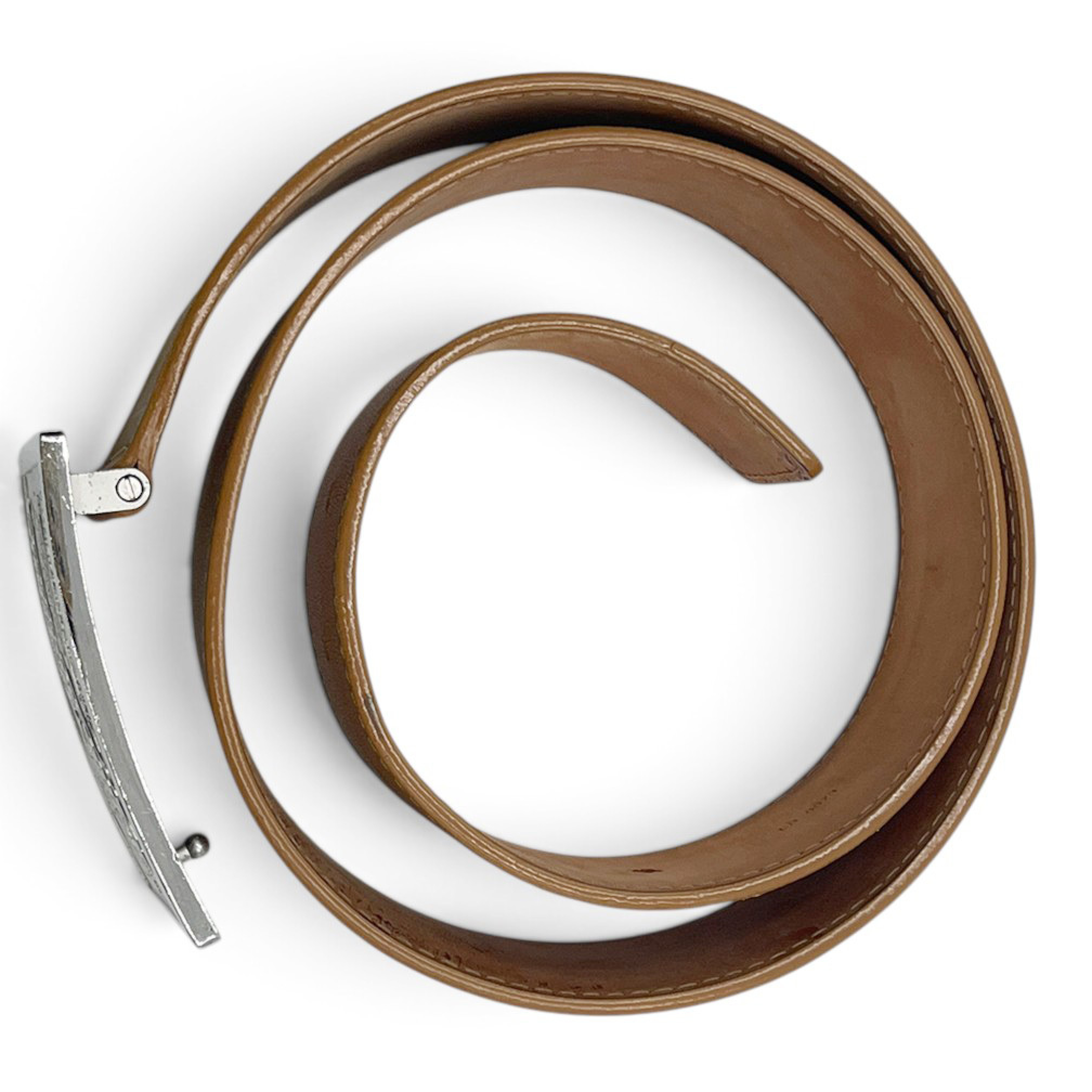 Men's Belt, Jeans Size 85, Silver Buckle, Leather, Camel Brown, Simple Buckle. — view 4