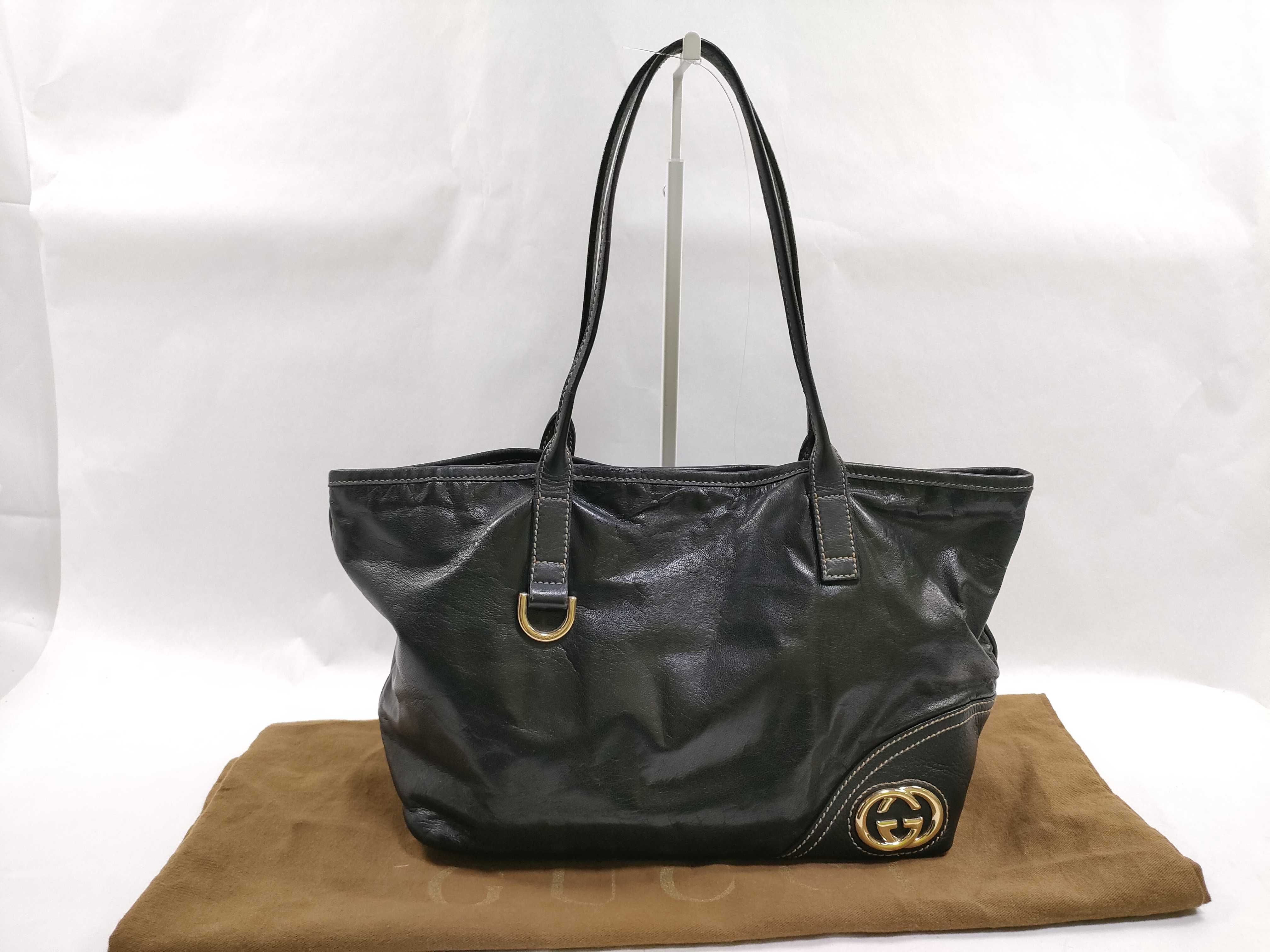 Tote Bag, Interlocking Leather, Black, 169946 Tote Bag