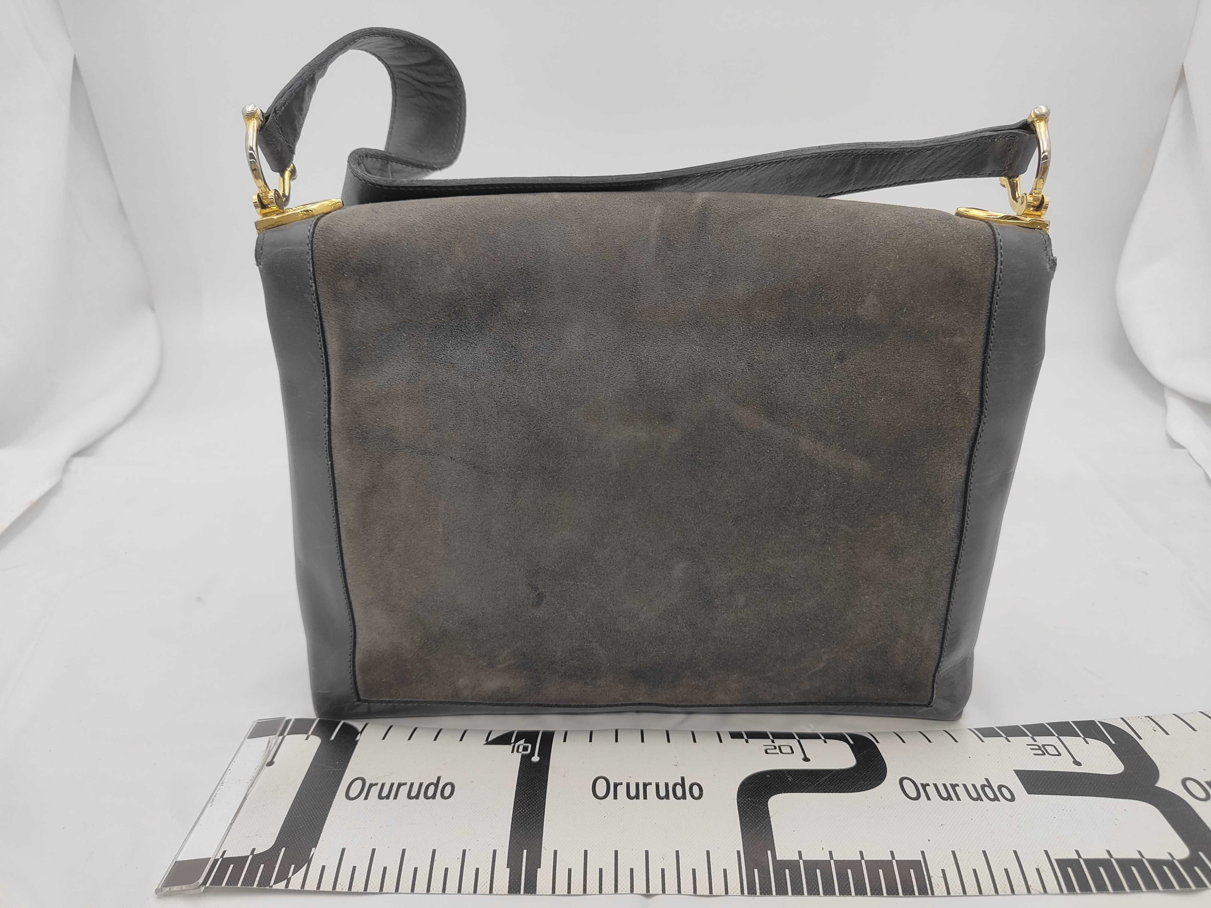 suede shoulder bag with carriage hardware, gray. — view 2