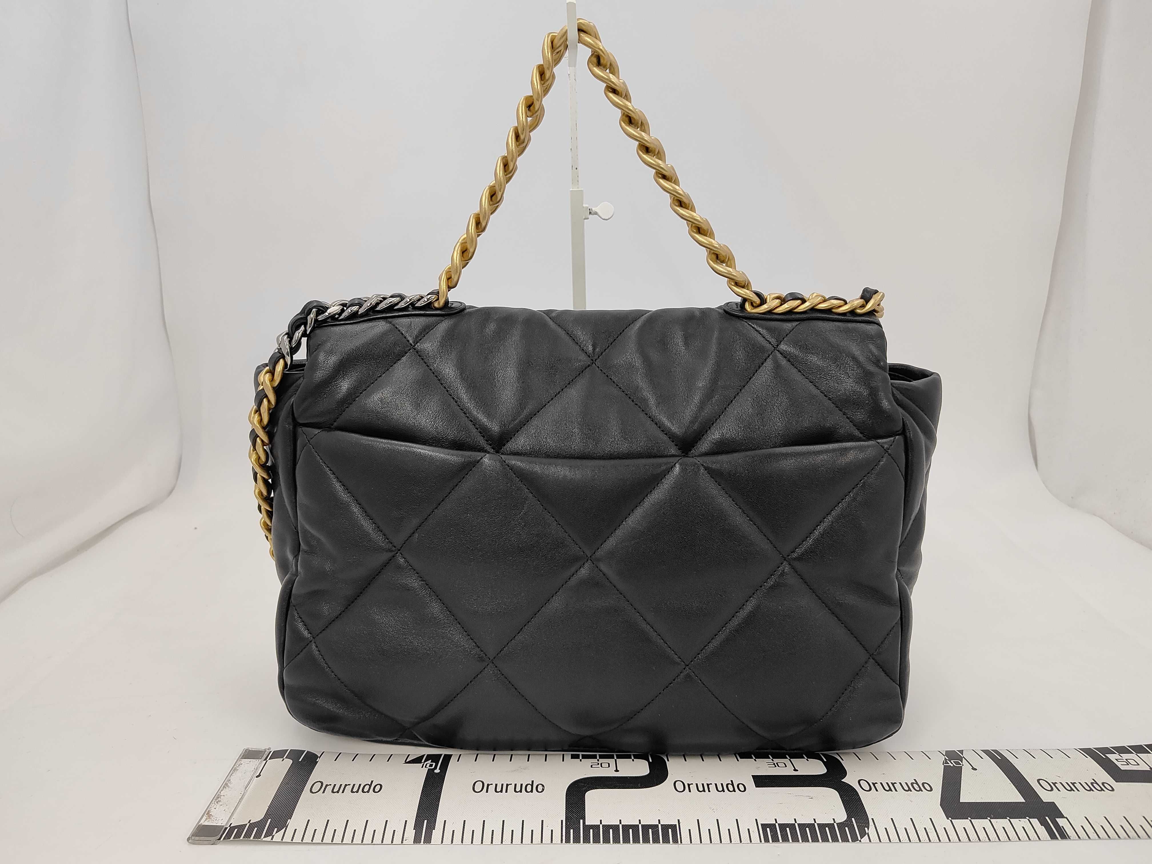 19 Bag, Black Quilted Lambskin Maxi Shoulder Bag with Gold Hardware — view 2