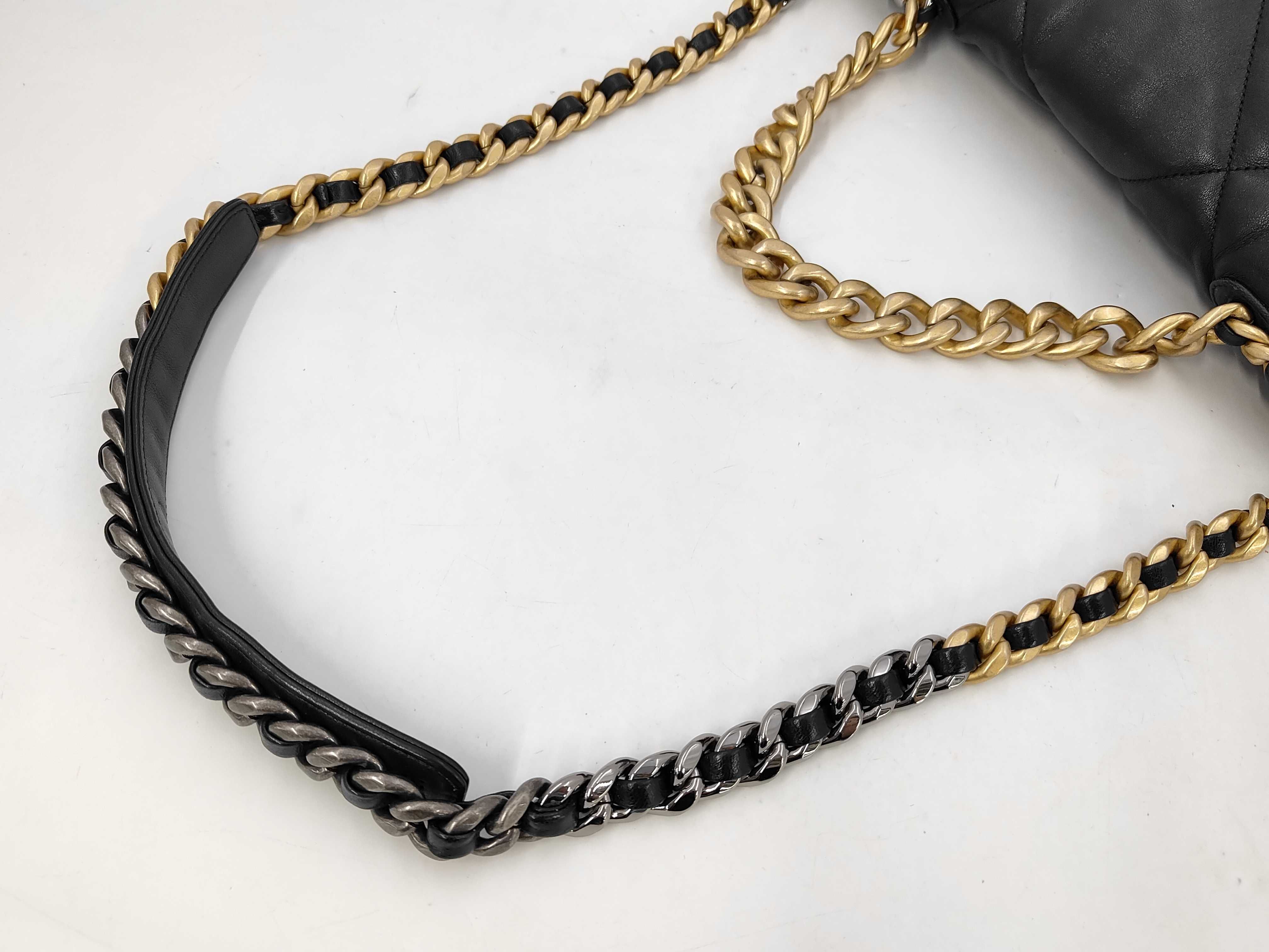 19 Bag, Black Quilted Lambskin Maxi Shoulder Bag with Gold Hardware — view 3
