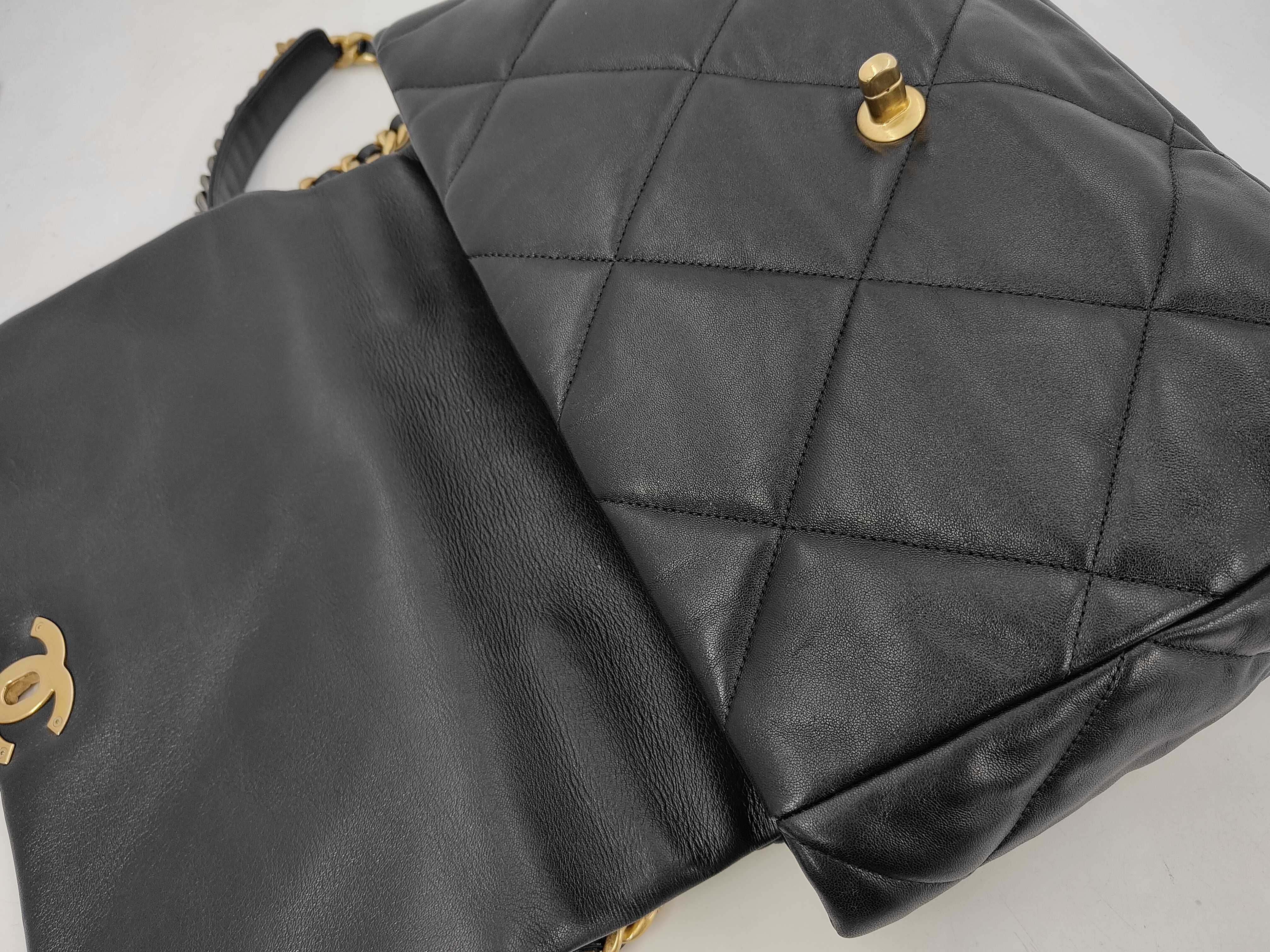 19 Bag, Black Quilted Lambskin Maxi Shoulder Bag with Gold Hardware — view 8