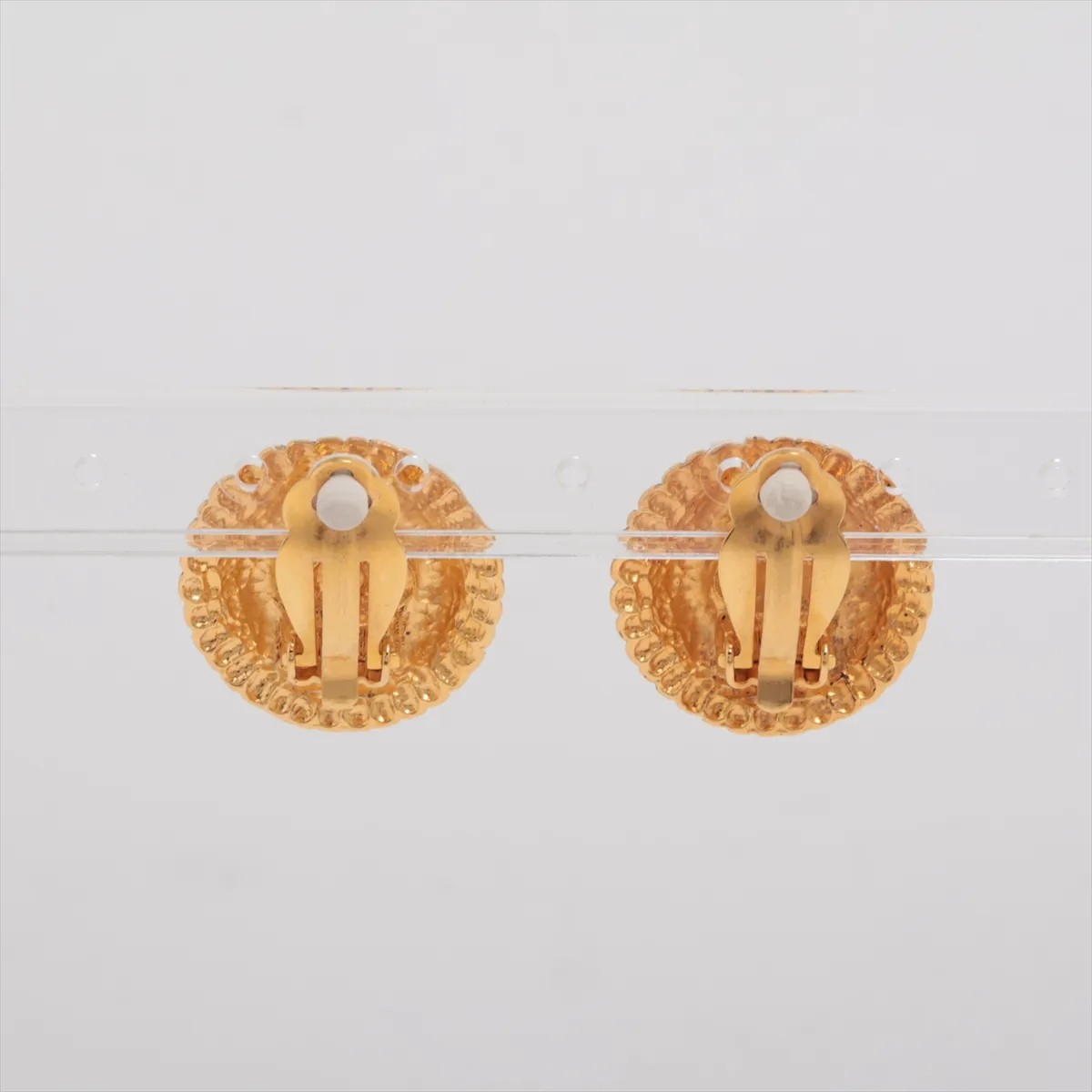 earrings (for both ears), gold-plated with faux pearls. Shows signs of wear, including — view 2