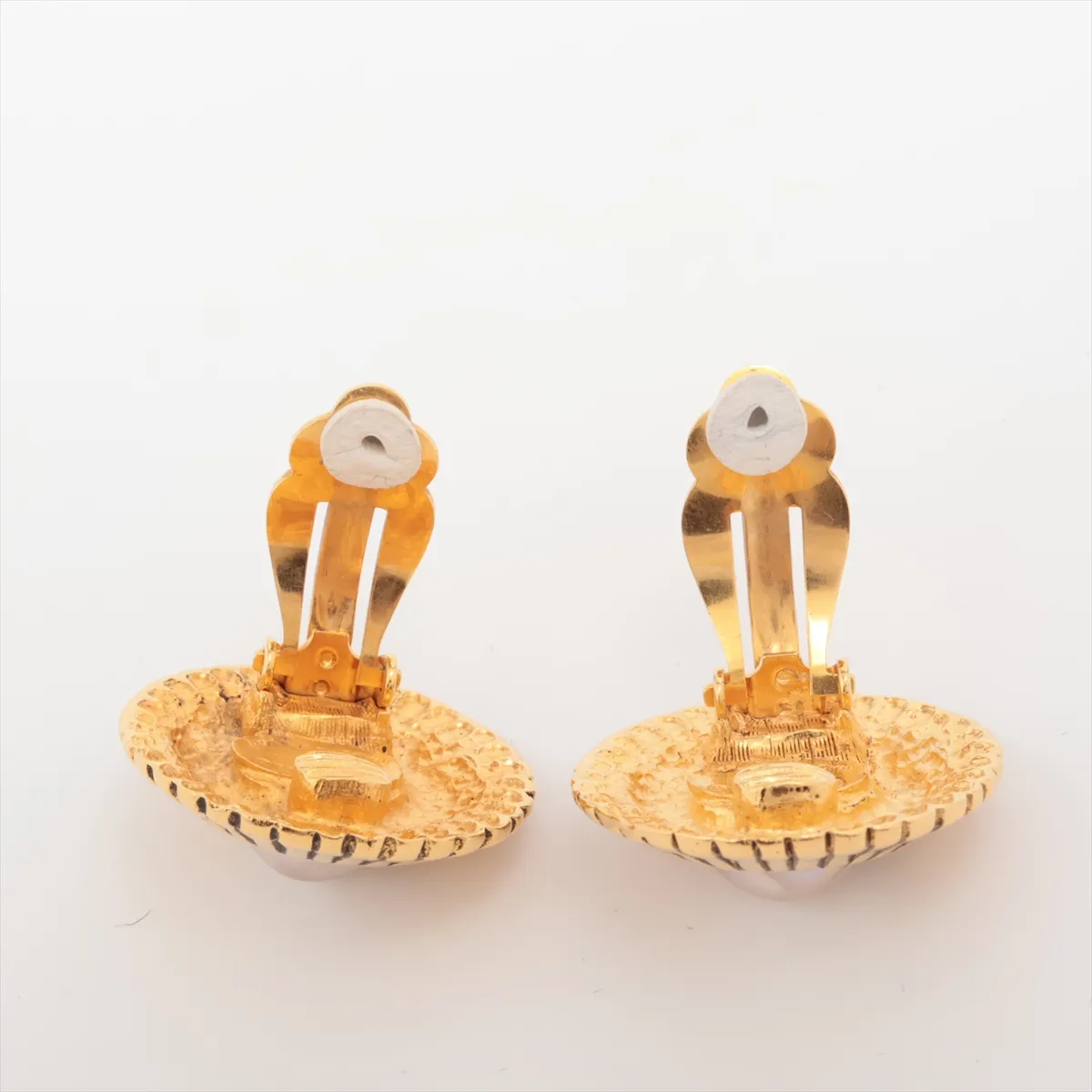 earrings (for both ears), gold-plated with faux pearls. Shows signs of wear, including — view 4
