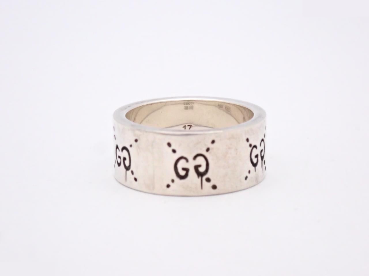 Ghost Wide Ring SV925/10.9g Engraved 17 Actual Size #16 — view 2