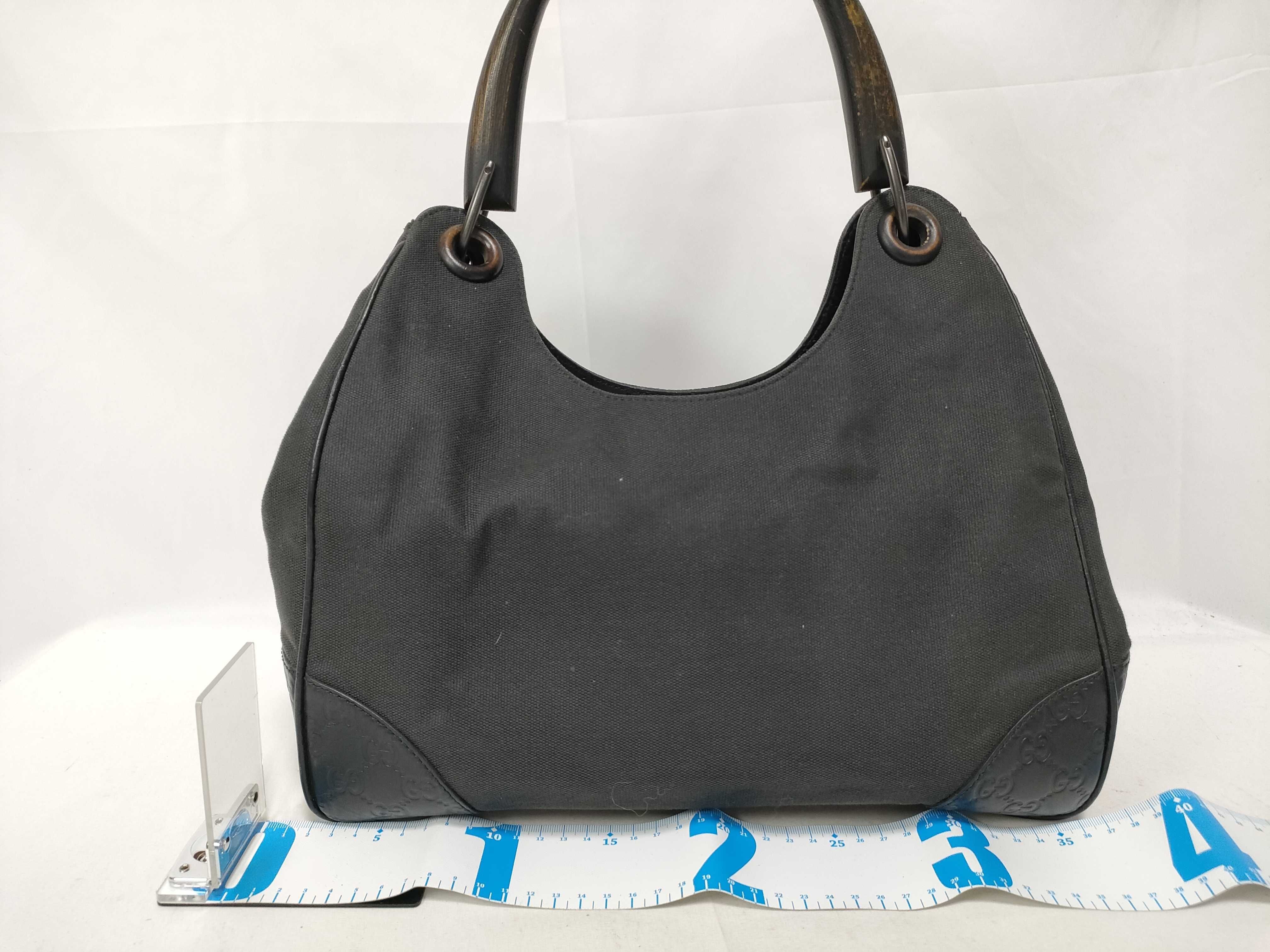 Black GG Canvas Bamboo-Handle Wrist Bag (Handbag) — view 2