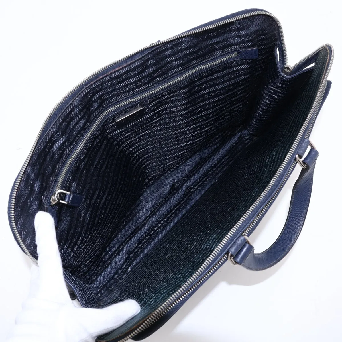 Saffiano Leather Business Bag, Navy — view 7