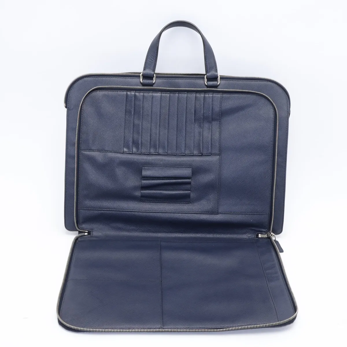 Saffiano Leather Business Bag, Navy — view 9