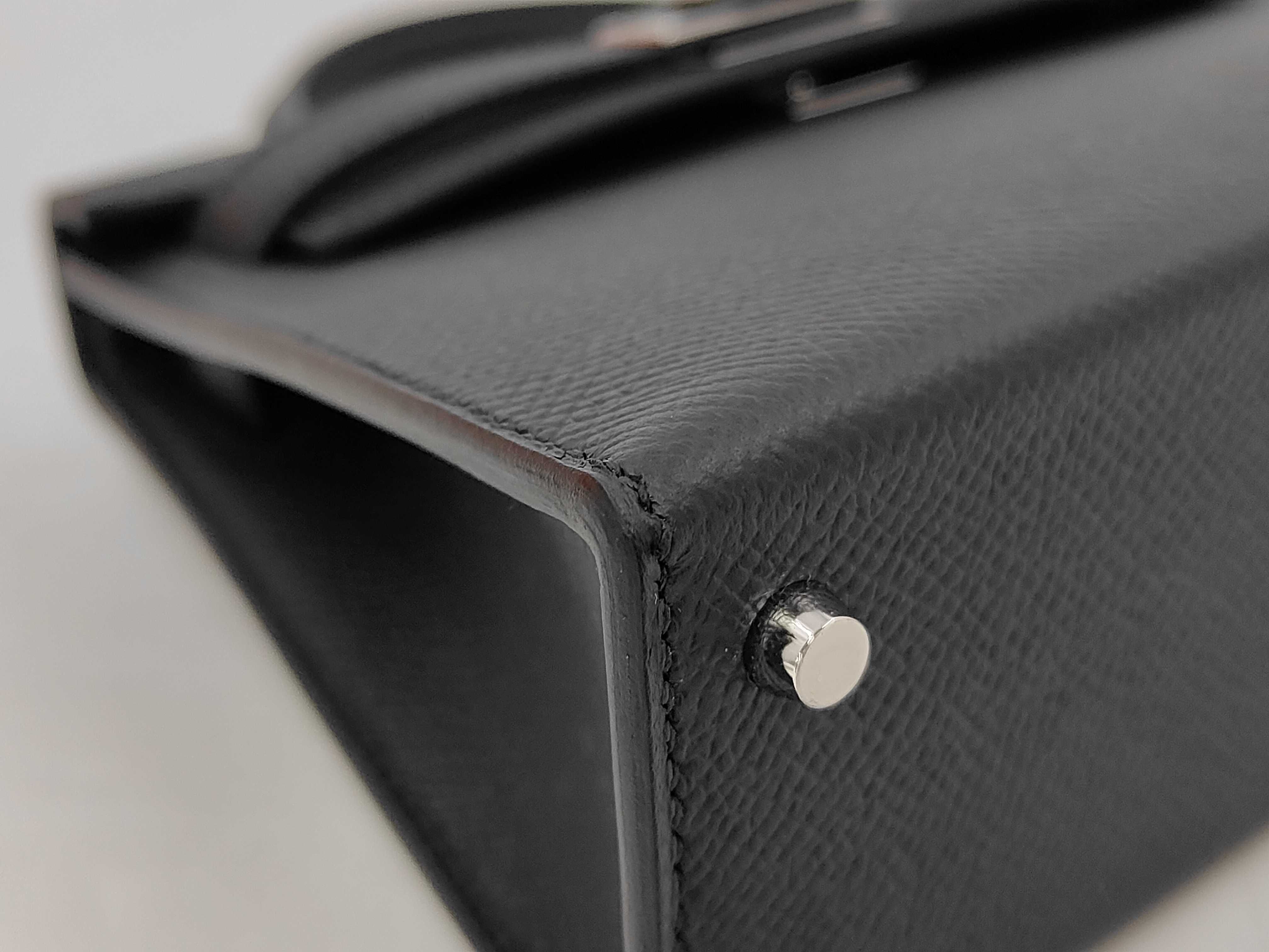 Mini Kelly Epsom Leather Handbag, Black, Silver Hardware, G Stamp — view 6