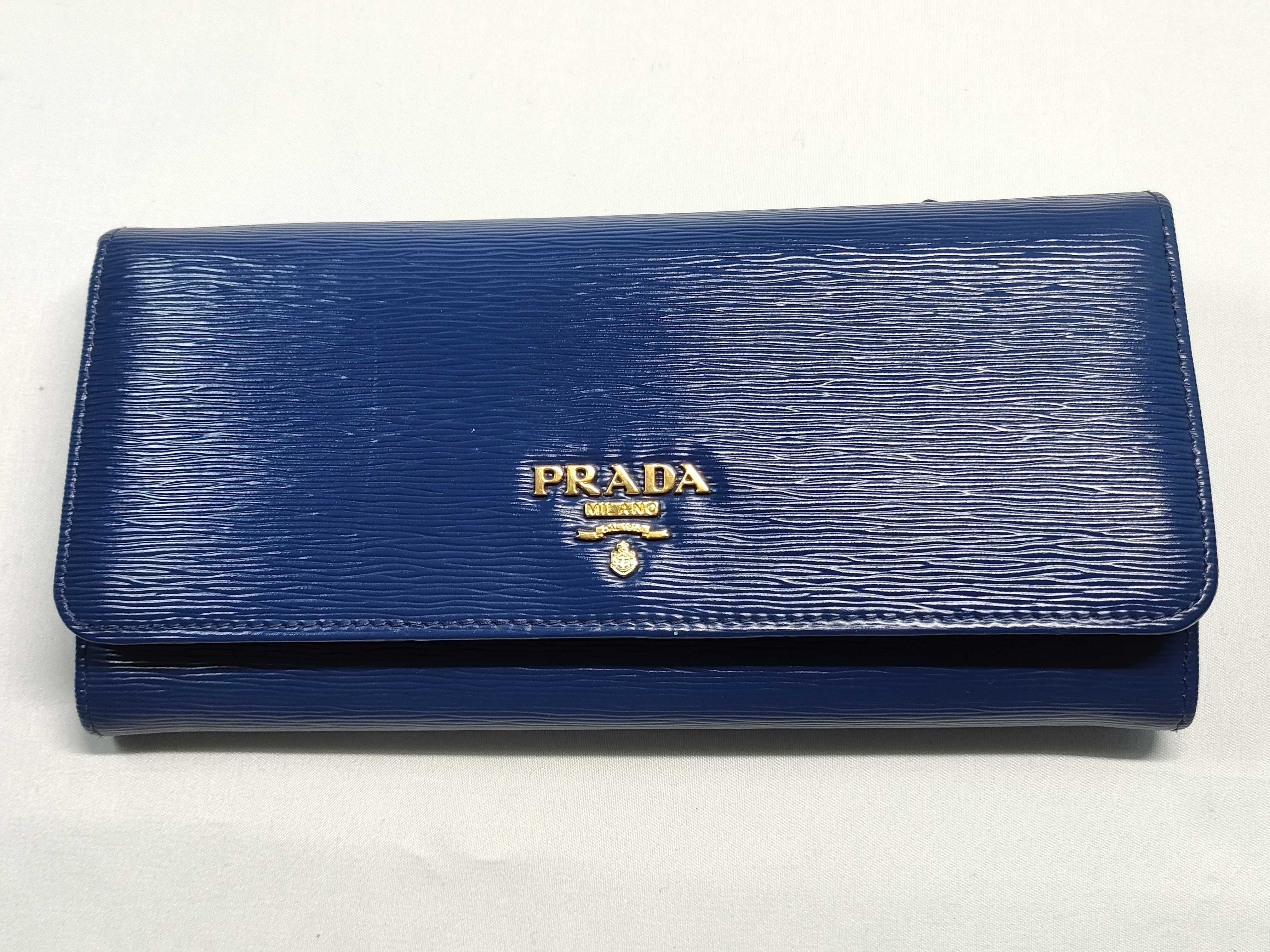 Blue Saffiano Gold Lettering Logo Long Wallet 1MH132 Wallet