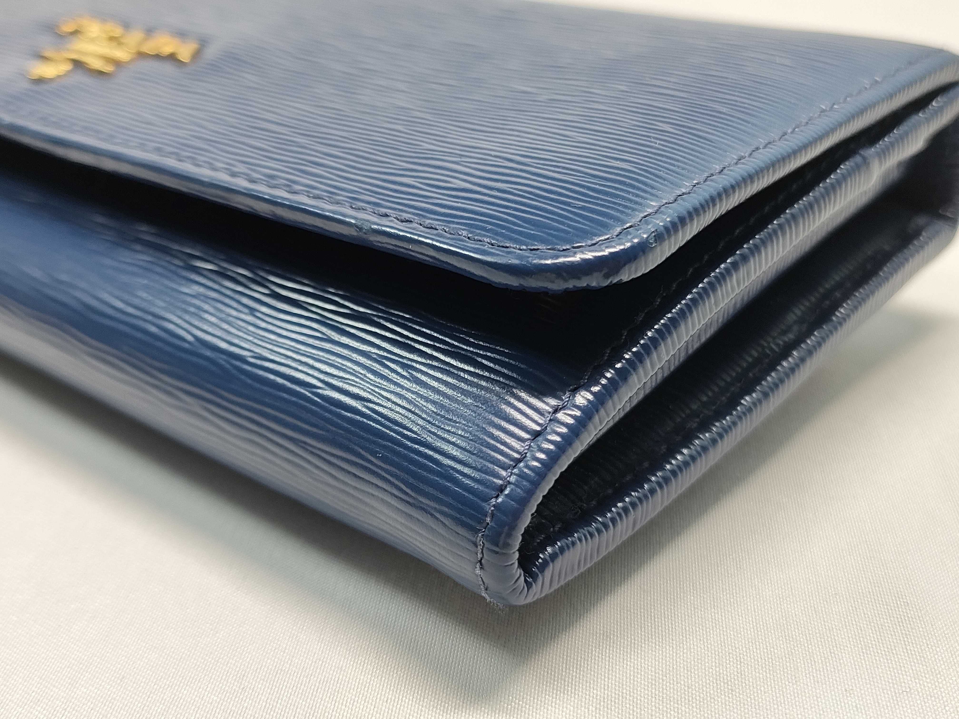 Blue Saffiano Gold Lettering Logo Long Wallet 1MH132 Wallet — view 3