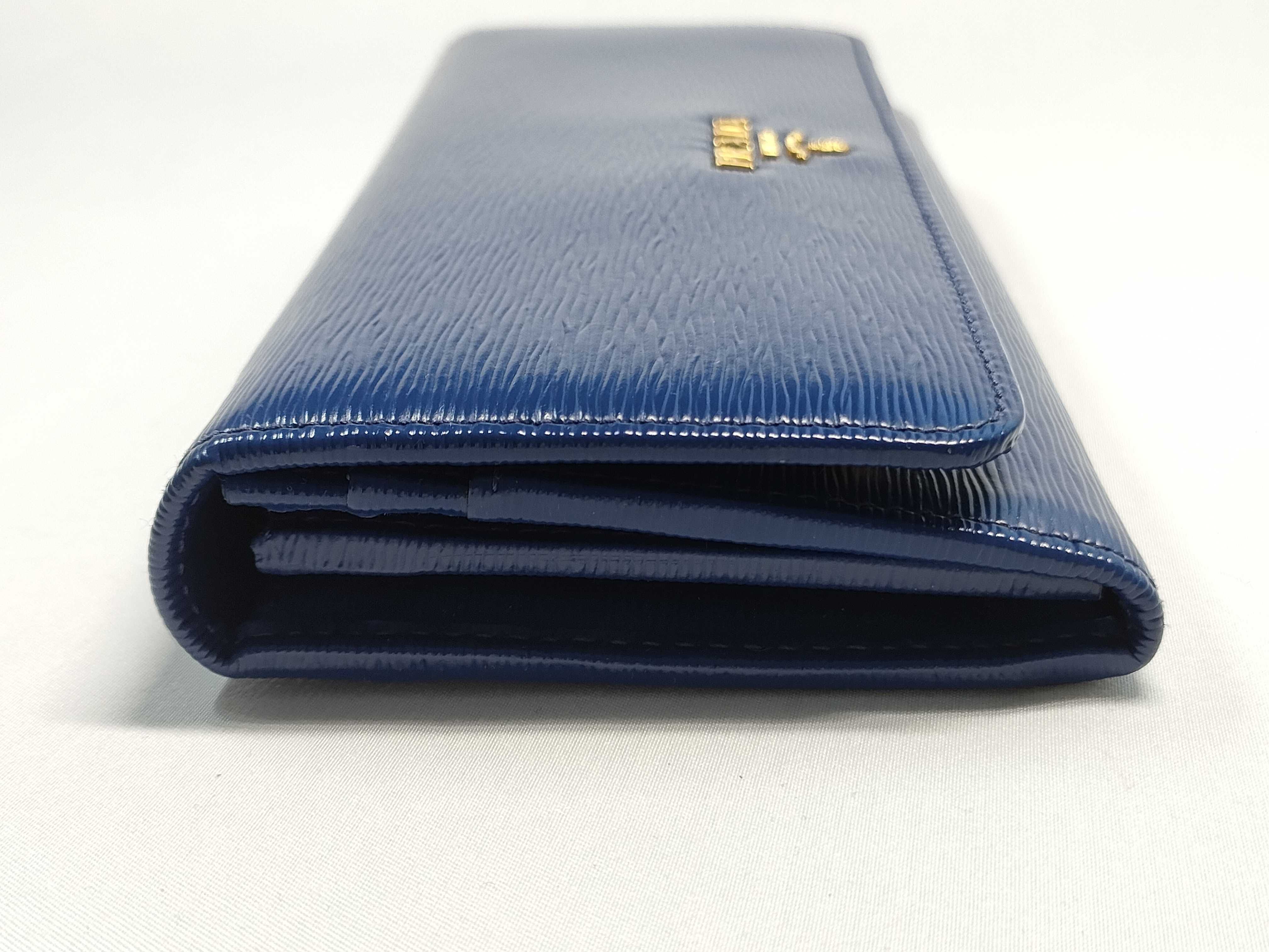 Blue Saffiano Gold Lettering Logo Long Wallet 1MH132 Wallet — view 5