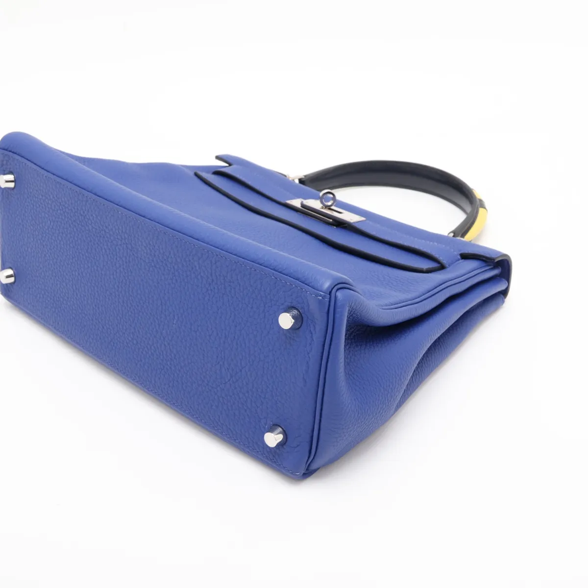 [Individually packaged] Hermes Kelly 28 Trot Togo x Box Calf Blue Electric x Blue Indigo x Lime Silver Hardware A: 2017 — view 3