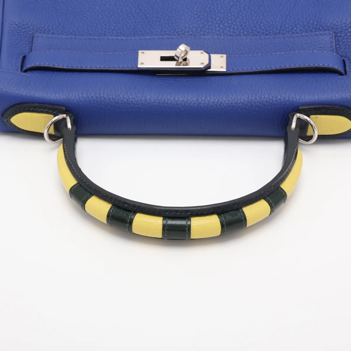 [Individually packaged] Hermes Kelly 28 Trot Togo x Box Calf Blue Electric x Blue Indigo x Lime Silver Hardware A: 2017 — view 5
