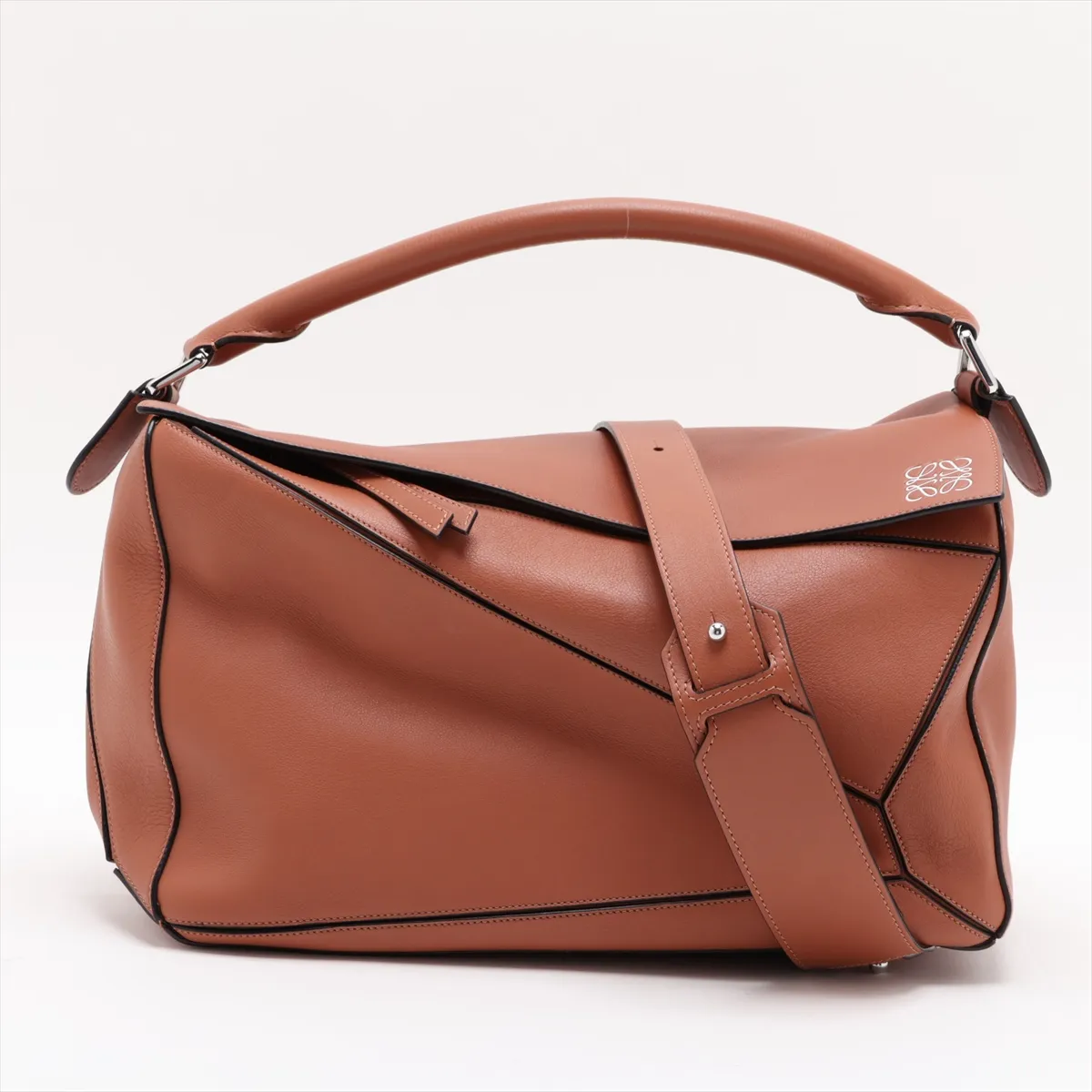 Puzzle Large Leather 2-Way Handbag, Brown