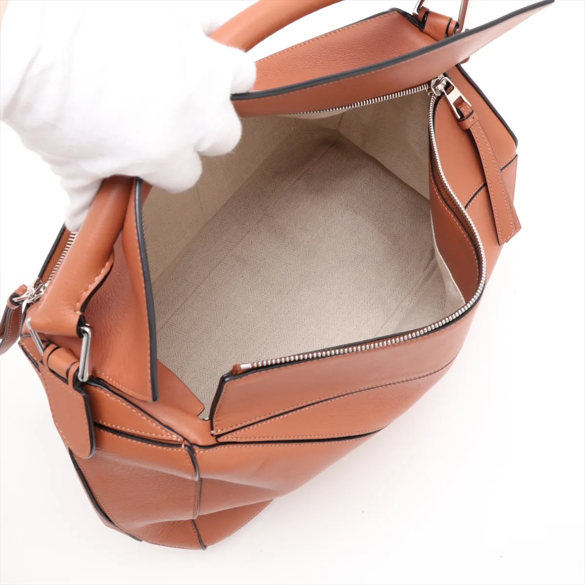 Puzzle Large Leather 2-Way Handbag, Brown — view 8