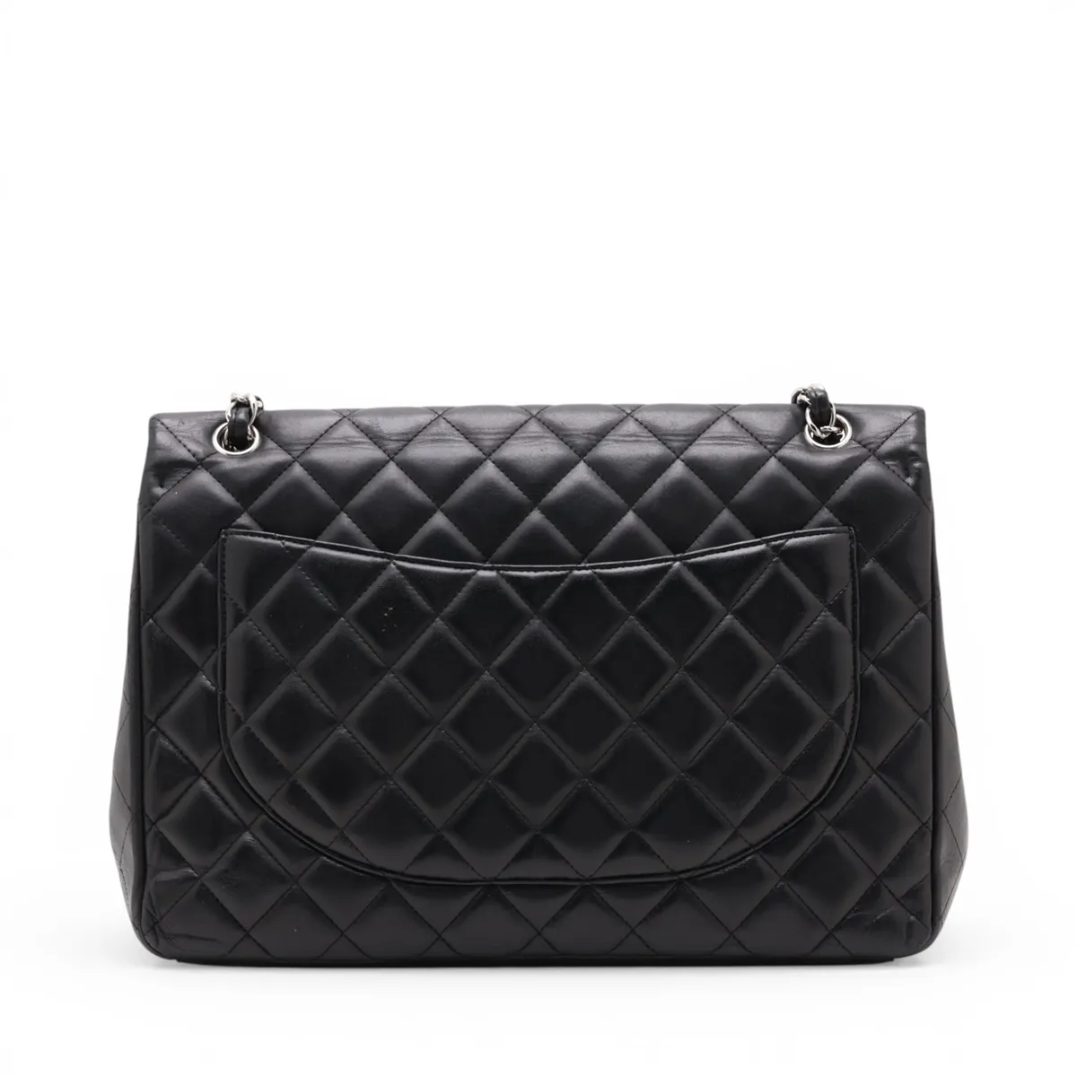 Large Matelassé 34 Maxi Lambskin Single Flap Double Chain Bag, Black with Silver Hardware, 13414122, Serial Number 13-series, A58601 — view 2