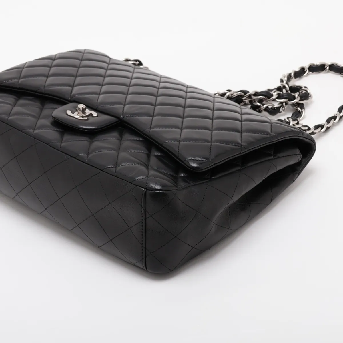 Large Matelassé 34 Maxi Lambskin Single Flap Double Chain Bag, Black with Silver Hardware, 13414122, Serial Number 13-series, A58601 — view 3