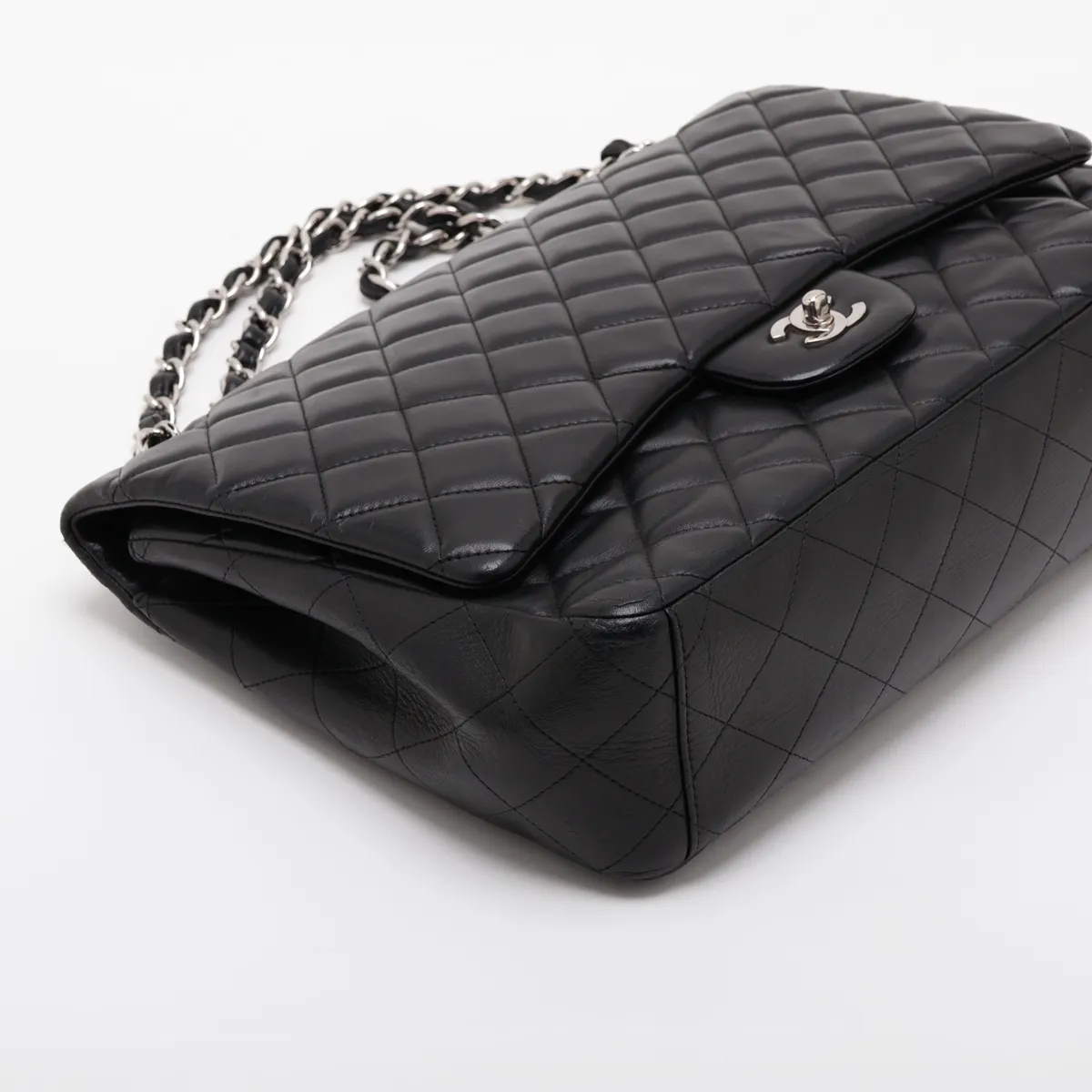 Large Matelassé 34 Maxi Lambskin Single Flap Double Chain Bag, Black with Silver Hardware, 13414122, Serial Number 13-series, A58601 — view 4