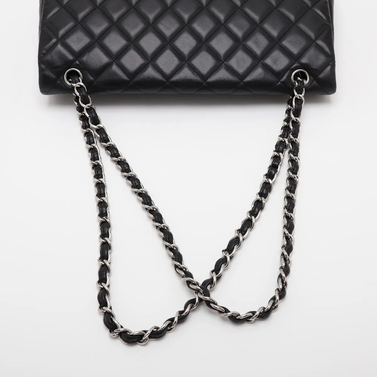 Large Matelassé 34 Maxi Lambskin Single Flap Double Chain Bag, Black with Silver Hardware, 13414122, Serial Number 13-series, A58601 — view 5