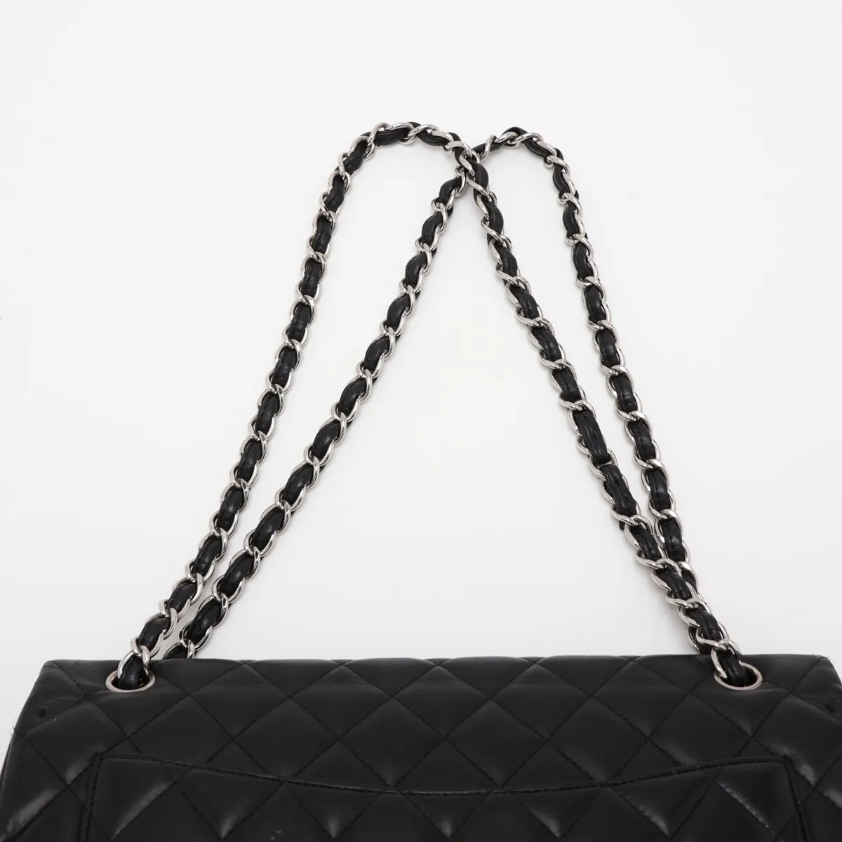Large Matelassé 34 Maxi Lambskin Single Flap Double Chain Bag, Black with Silver Hardware, 13414122, Serial Number 13-series, A58601 — view 6