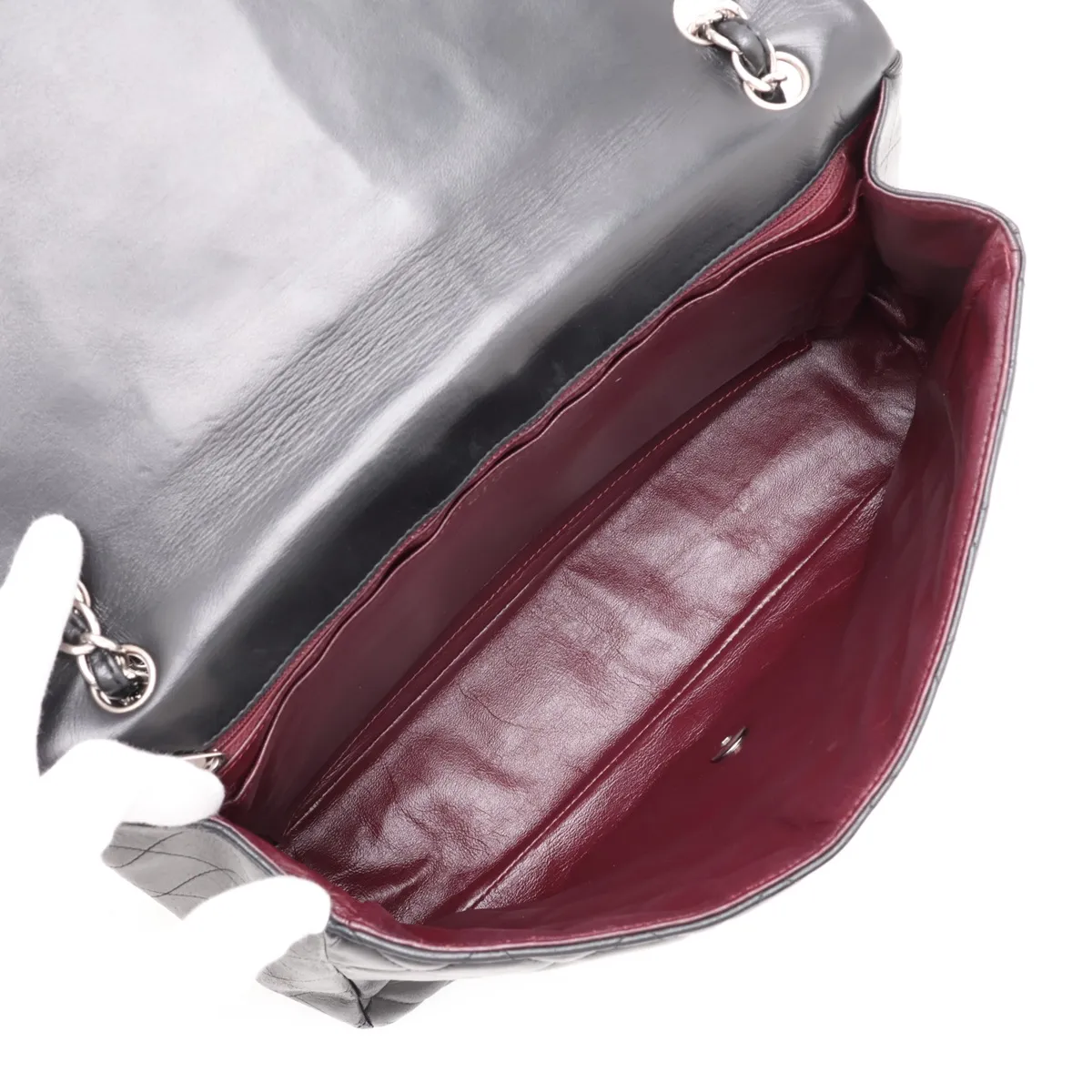 Large Matelassé 34 Maxi Lambskin Single Flap Double Chain Bag, Black with Silver Hardware, 13414122, Serial Number 13-series, A58601 — view 7