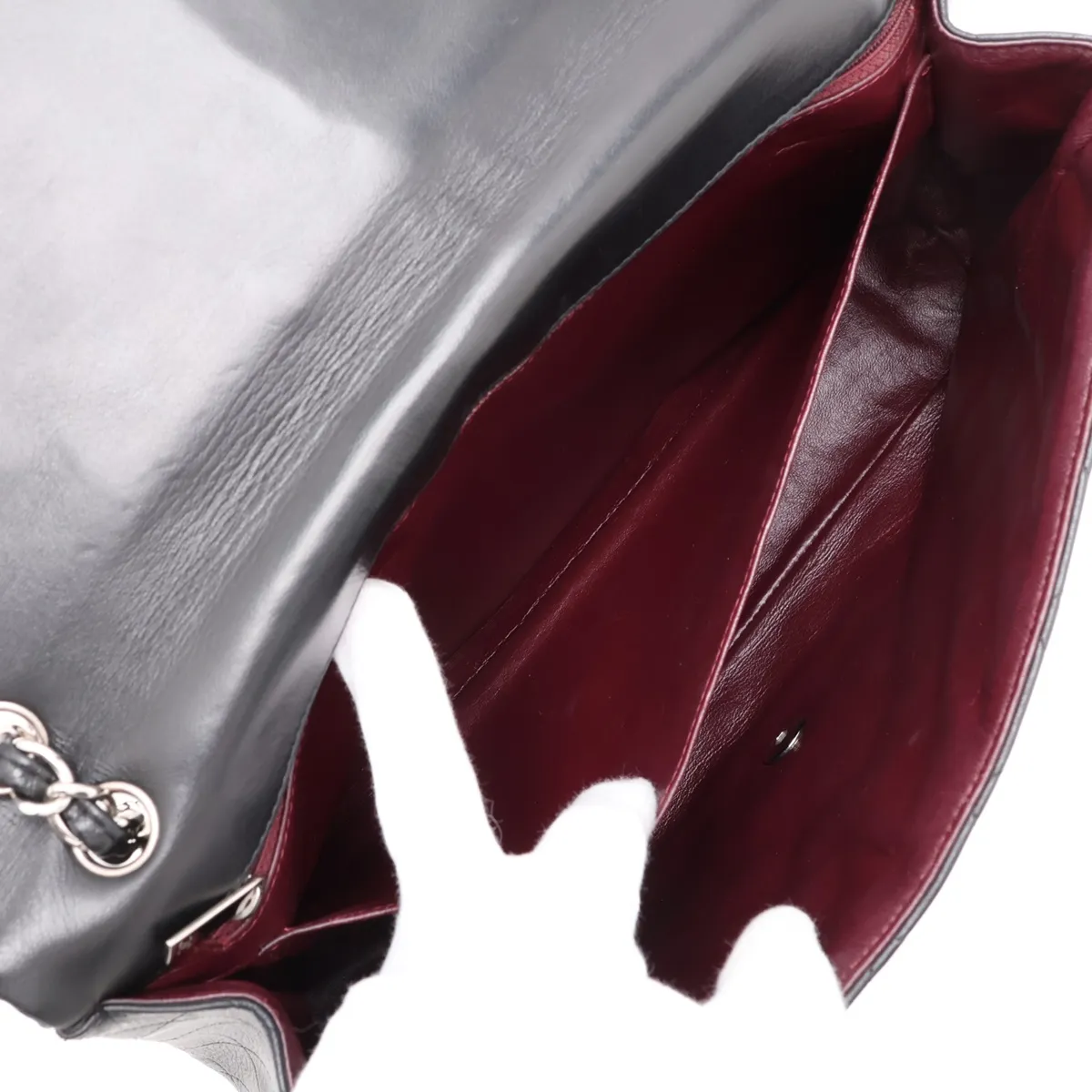 Large Matelassé 34 Maxi Lambskin Single Flap Double Chain Bag, Black with Silver Hardware, 13414122, Serial Number 13-series, A58601 — view 8