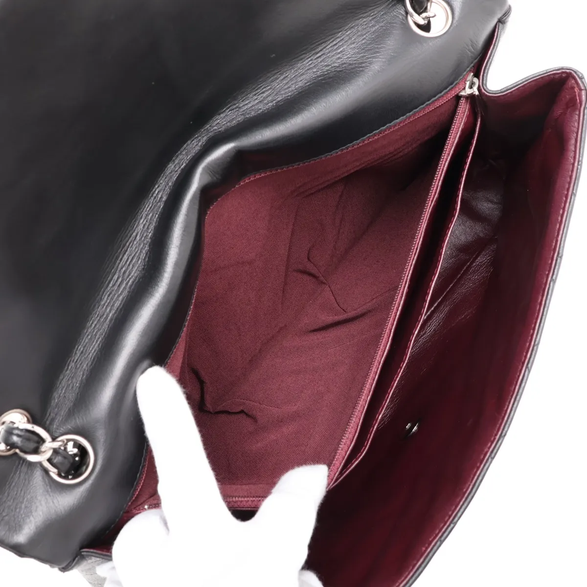 Large Matelassé 34 Maxi Lambskin Single Flap Double Chain Bag, Black with Silver Hardware, 13414122, Serial Number 13-series, A58601 — view 9
