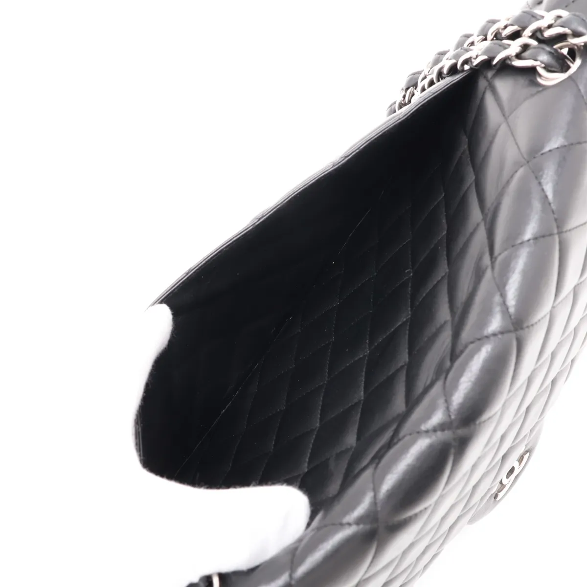 Large Matelassé 34 Maxi Lambskin Single Flap Double Chain Bag, Black with Silver Hardware, 13414122, Serial Number 13-series, A58601 — view 10