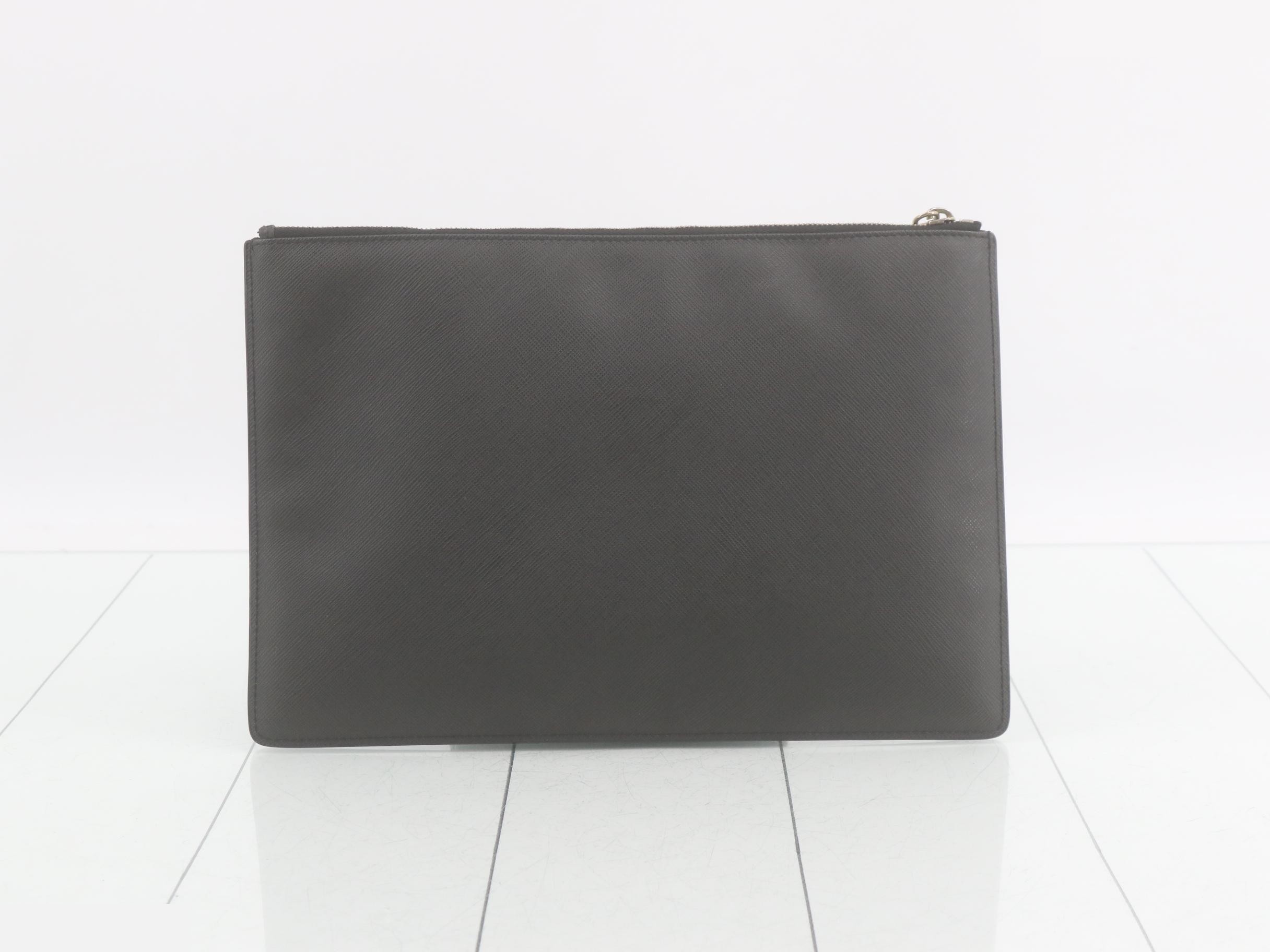 Embossed leather clutch, black — view 2