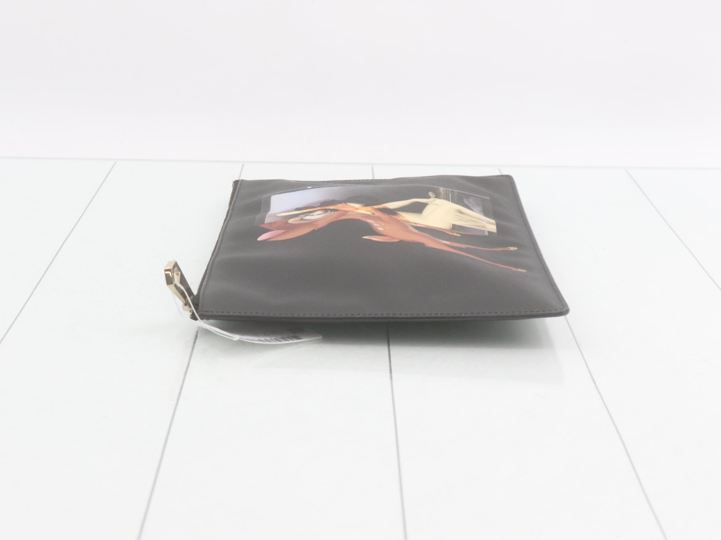 Embossed leather clutch, black — view 4