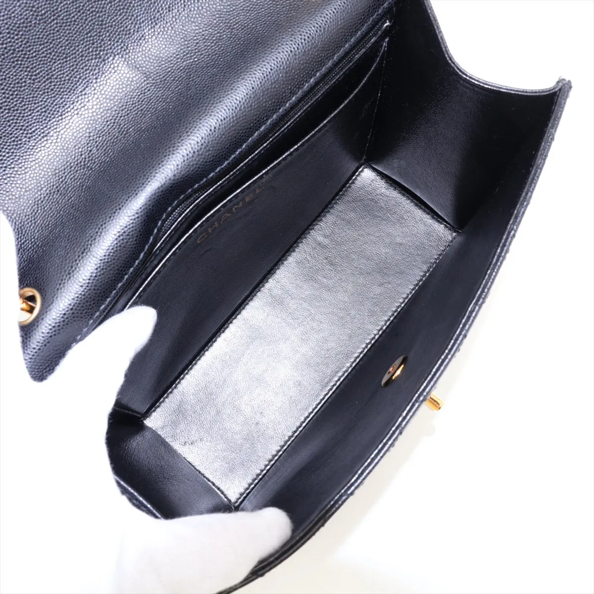 Matelassé Caviar Skin Handbag, Black with Gold Hardware, 5247154 (Serial Number 5) — view 7