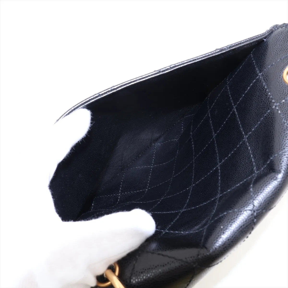 Matelassé Caviar Skin Handbag, Black with Gold Hardware, 5247154 (Serial Number 5) — view 10