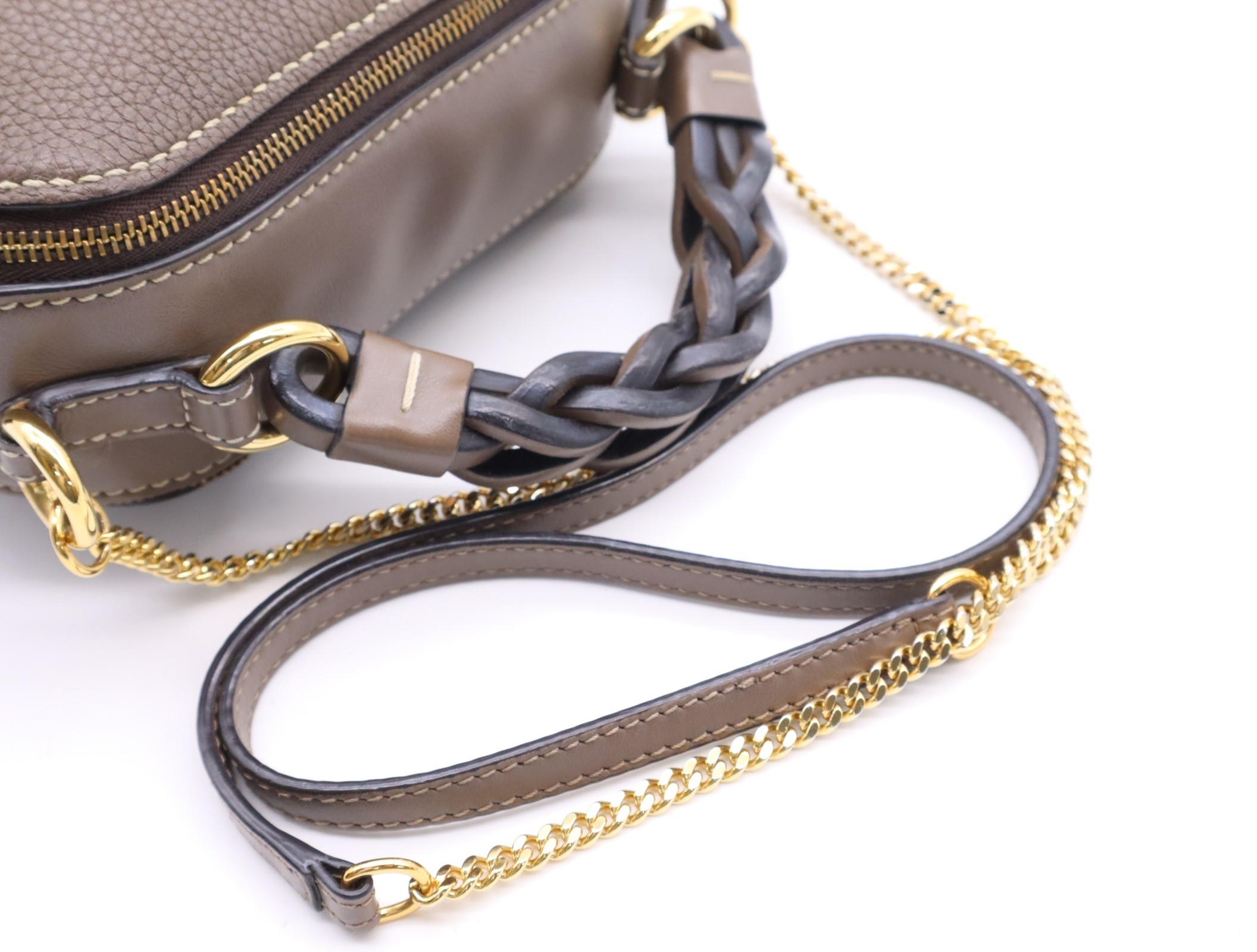 Leather Dahlia Leather 2-Way Handbag Brown Gold Hardware — view 6