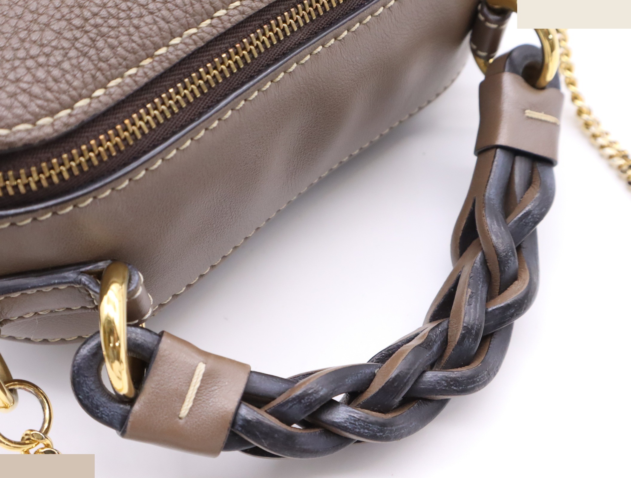 Leather Dahlia Leather 2-Way Handbag Brown Gold Hardware — view 7