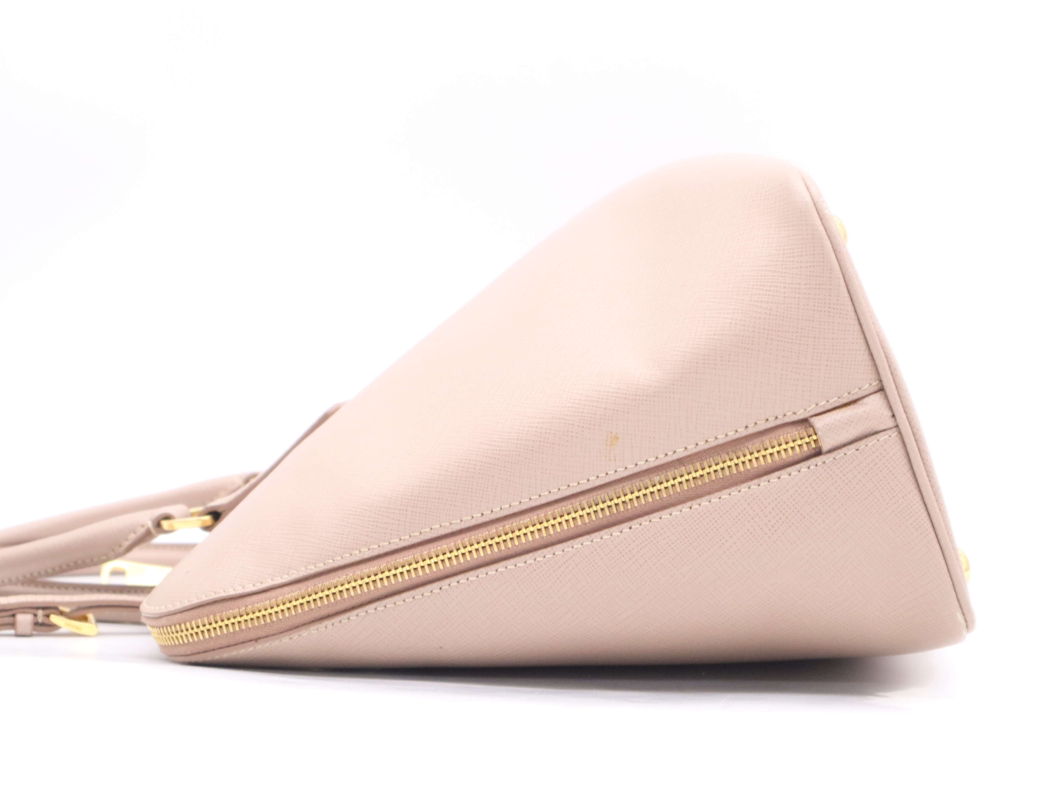 Leather Calfskin Handbag with Name Tag, Pink Gold Hardware — view 3