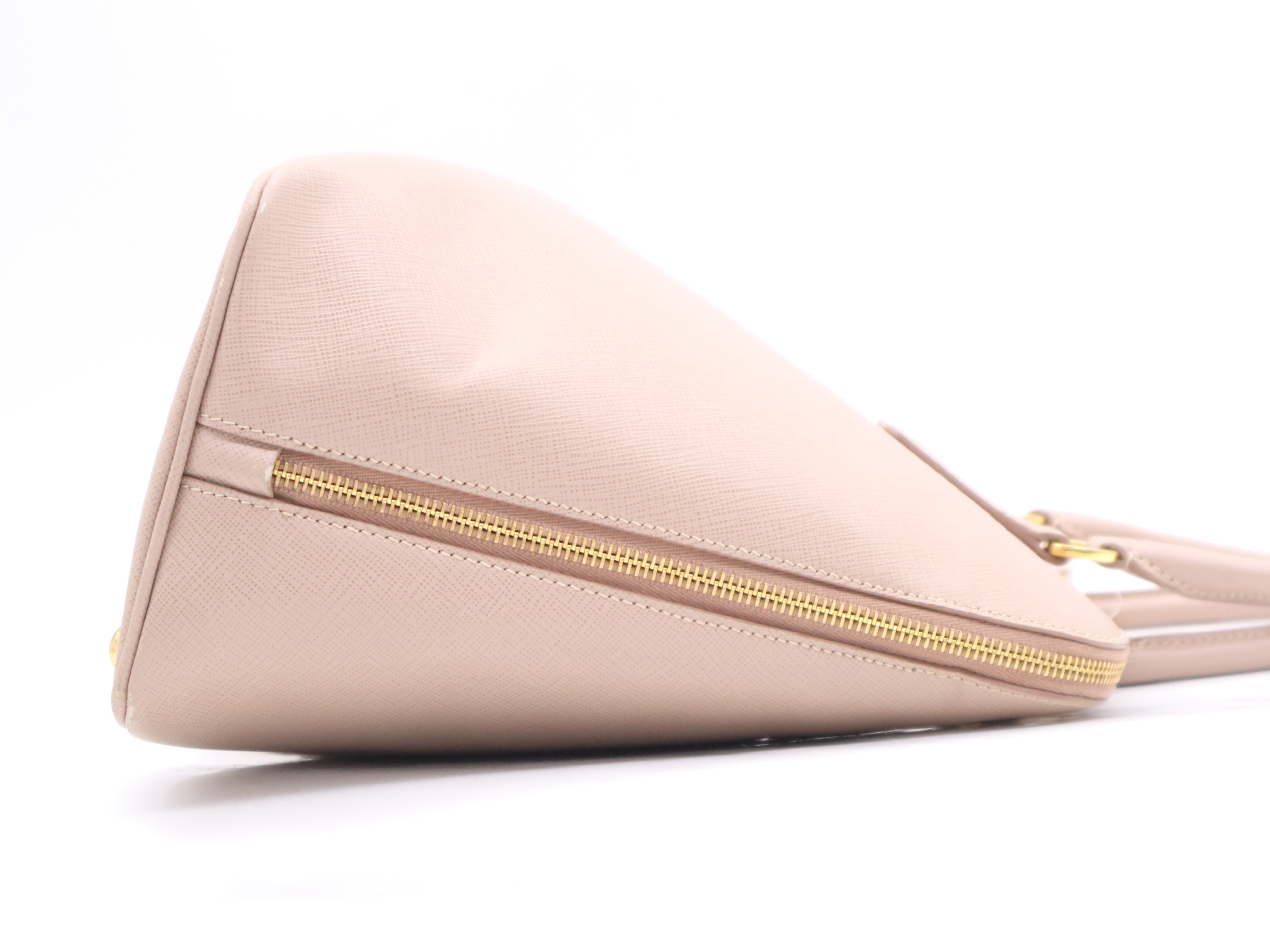 Leather Calfskin Handbag with Name Tag, Pink Gold Hardware — view 5