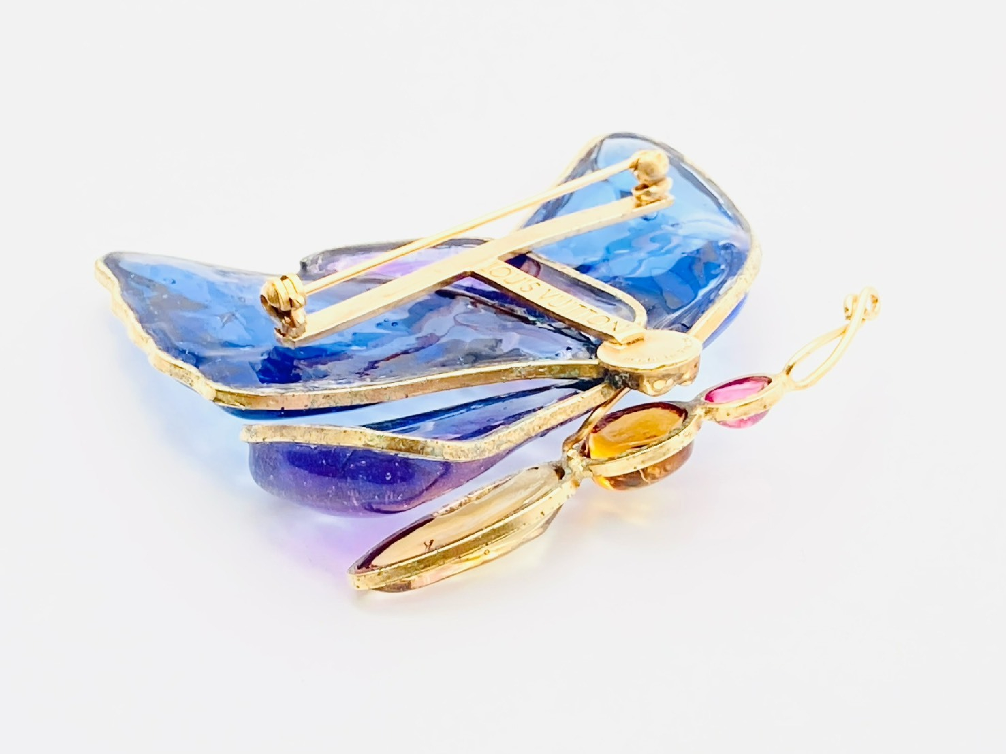 Butterfly Papillon Brooch, Old Vintage Blue Resin Glass Brooch — view 4