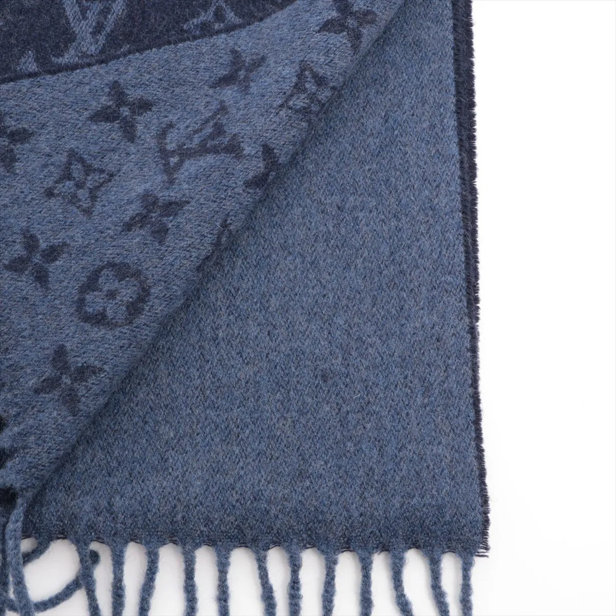 M70257 Echarpe Monogram Gradient GT0136 Scarf, Wool x Cashmere, Navy. Shows signs of wear, — view 2