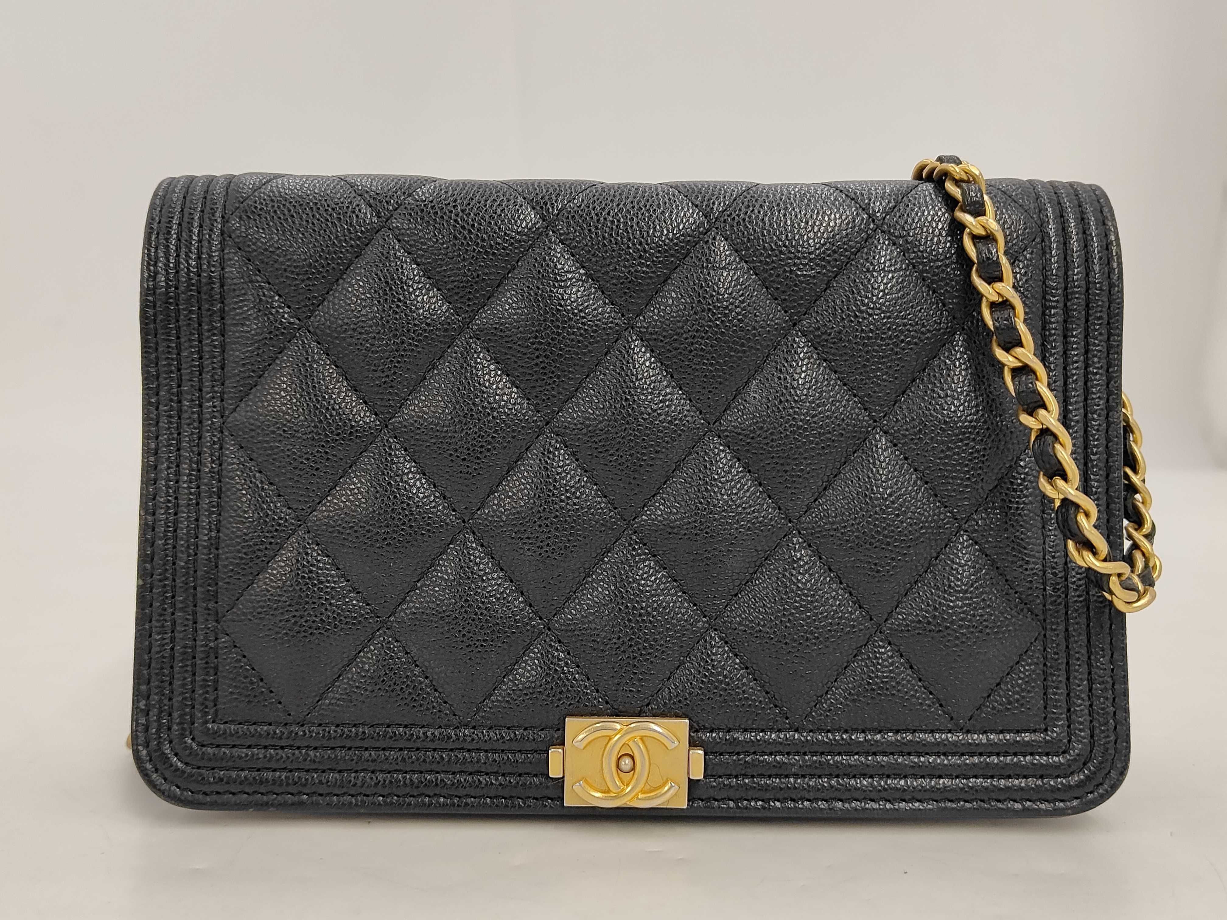 Caviar Skin Boy Chanel Chain Wallet Black Shoulder Bag
