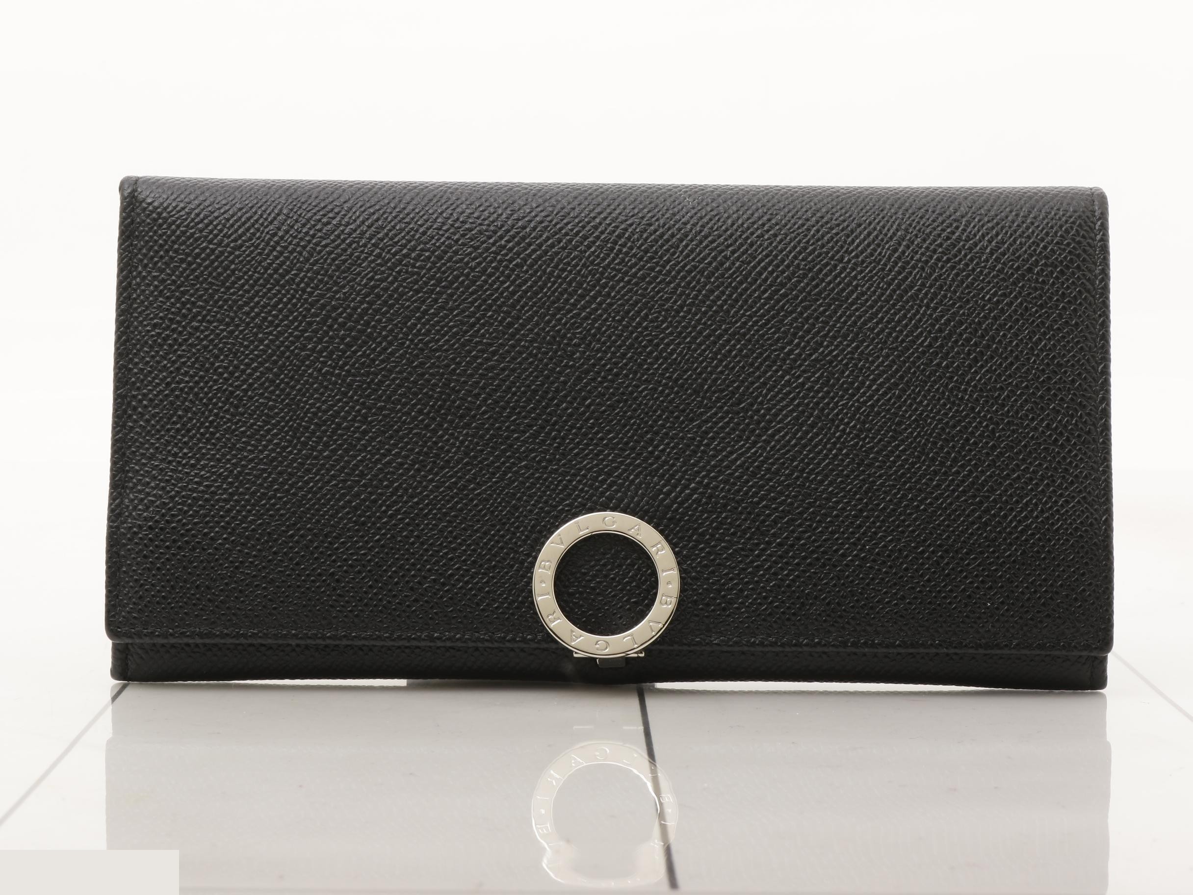 Bi-fold Long Wallet, Black Leather