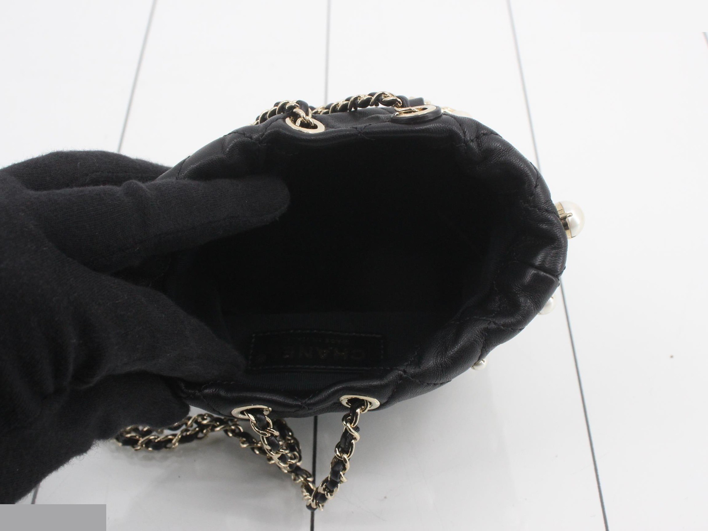 Matelassé Leather Pearl Chain Semi-Shoulder Bag — view 4