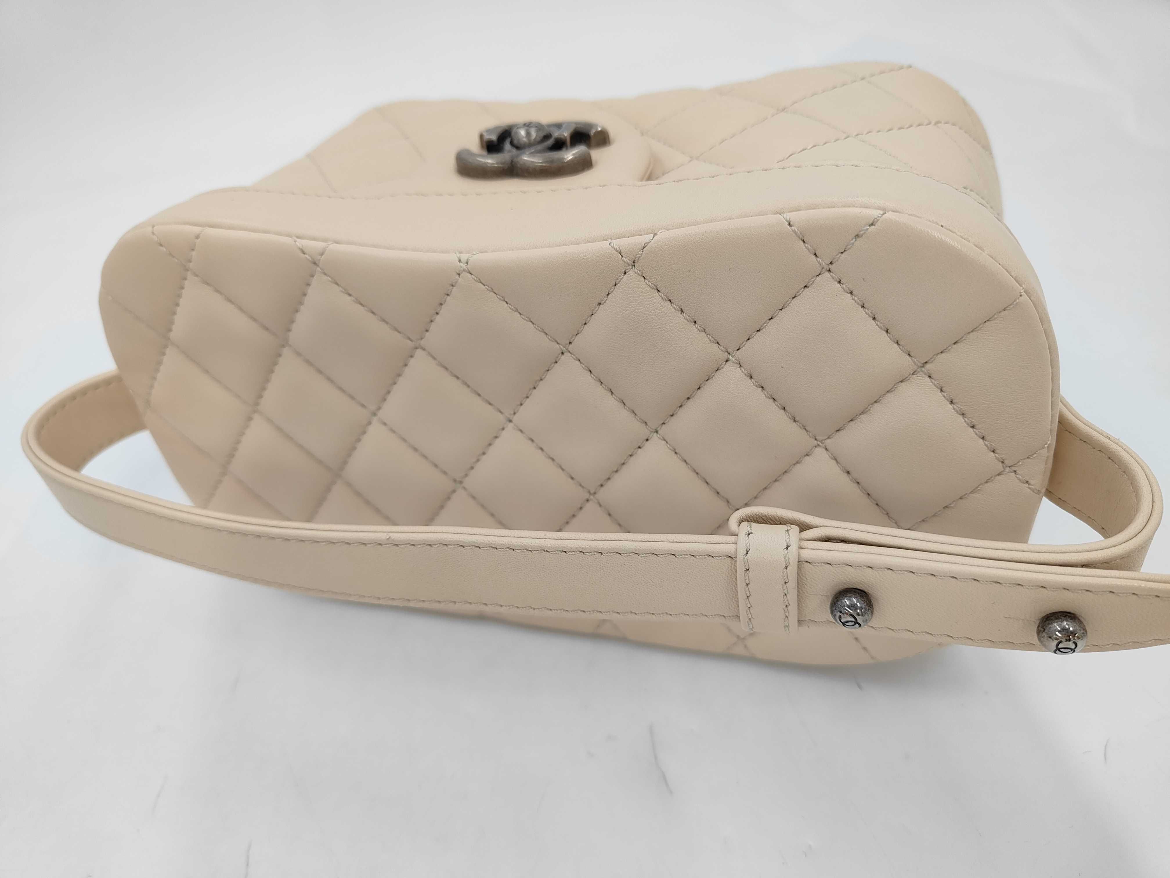Lambskin Vanity 2-Way Handbag, Beige, Gunmetal Hardware, 18929331 Bag — view 4