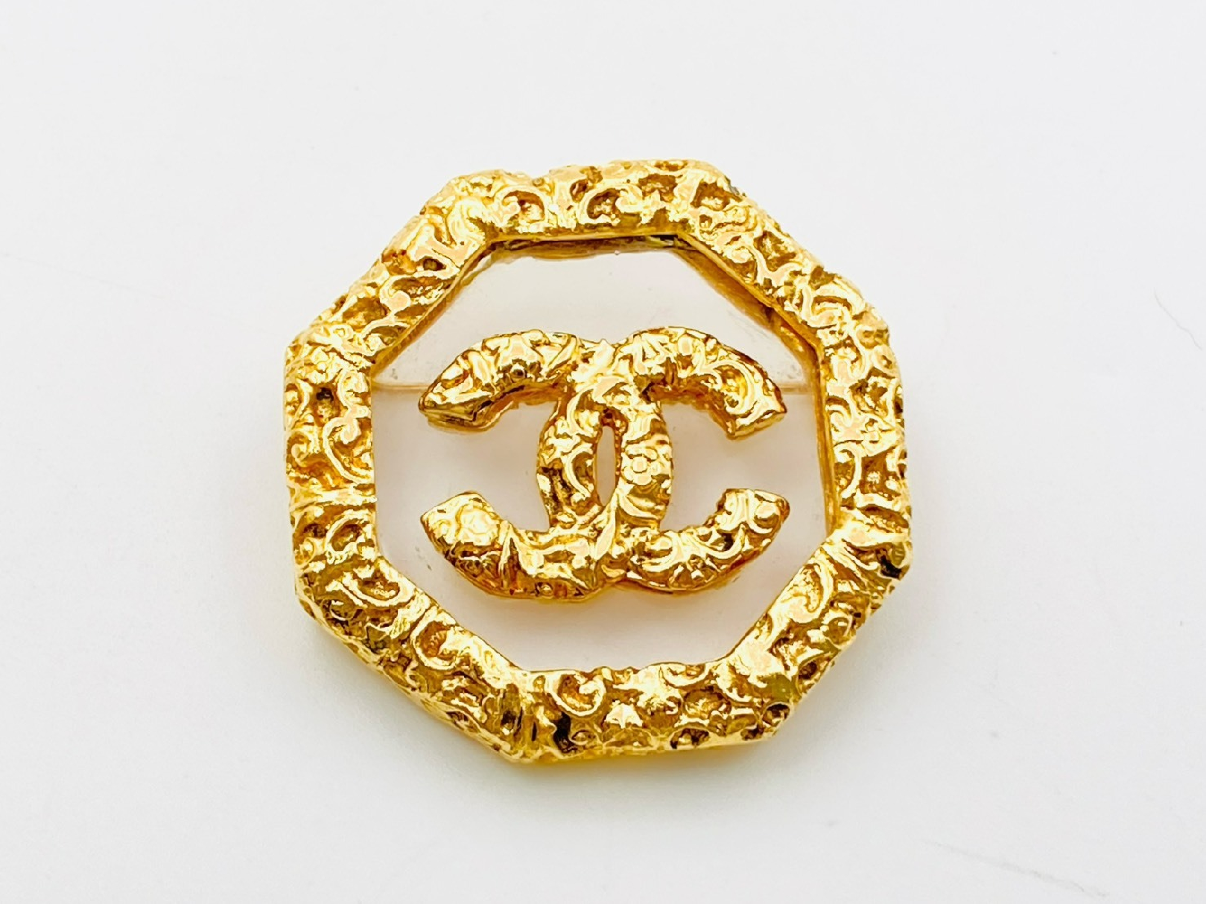 Coco Mark Lava Octagon Brooch 93A Clear x Gold Brooch