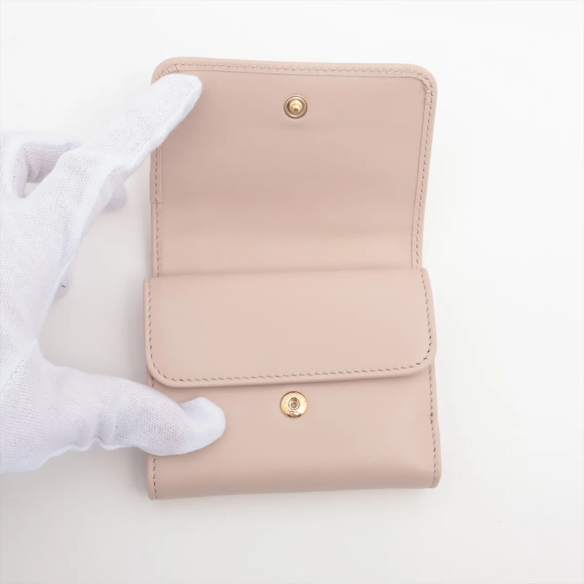 Calf Triangle 1MH043 Leather Compact Wallet Pink — view 3
