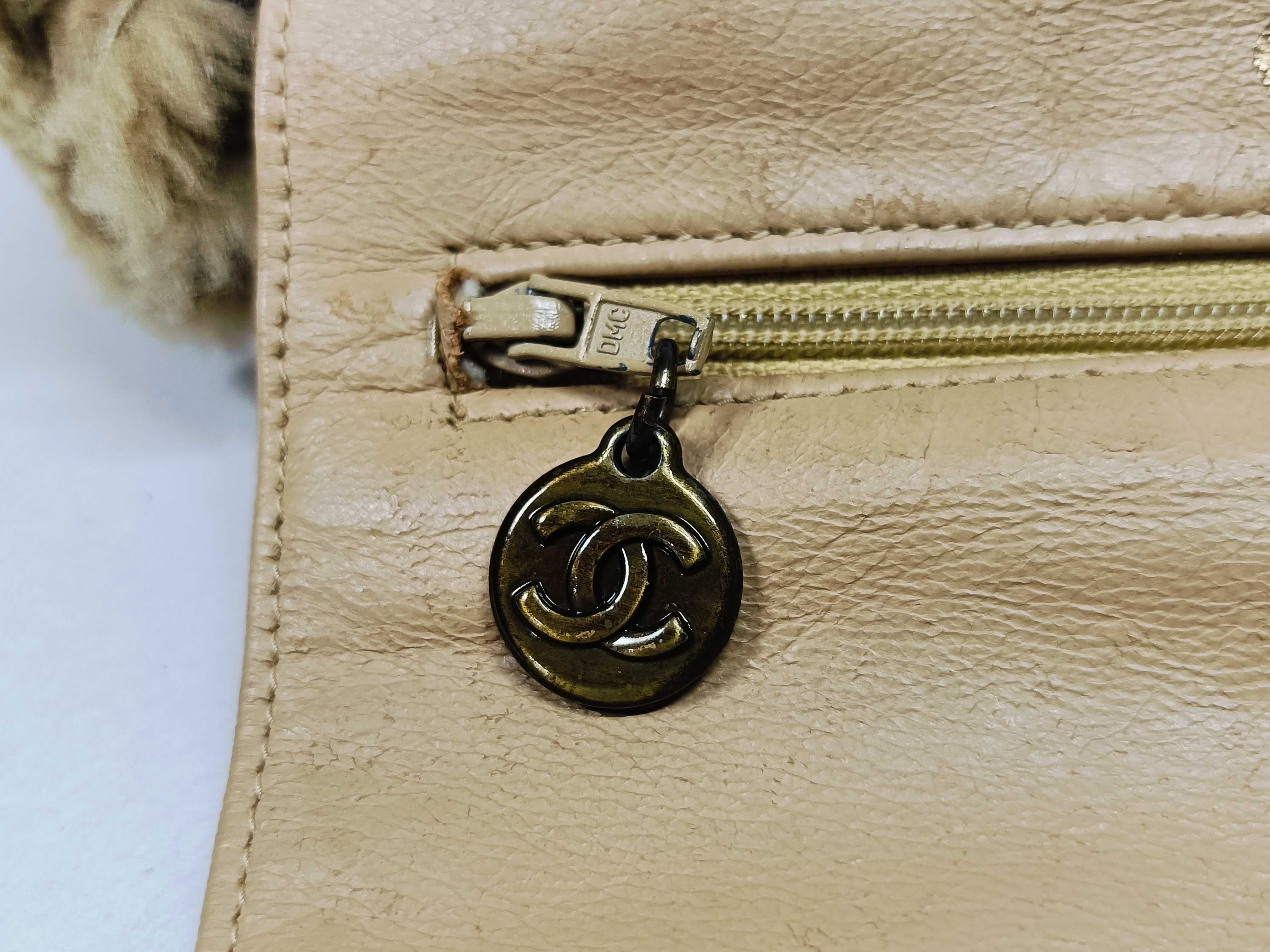 Suede & Boa Handbag, Beige — view 14