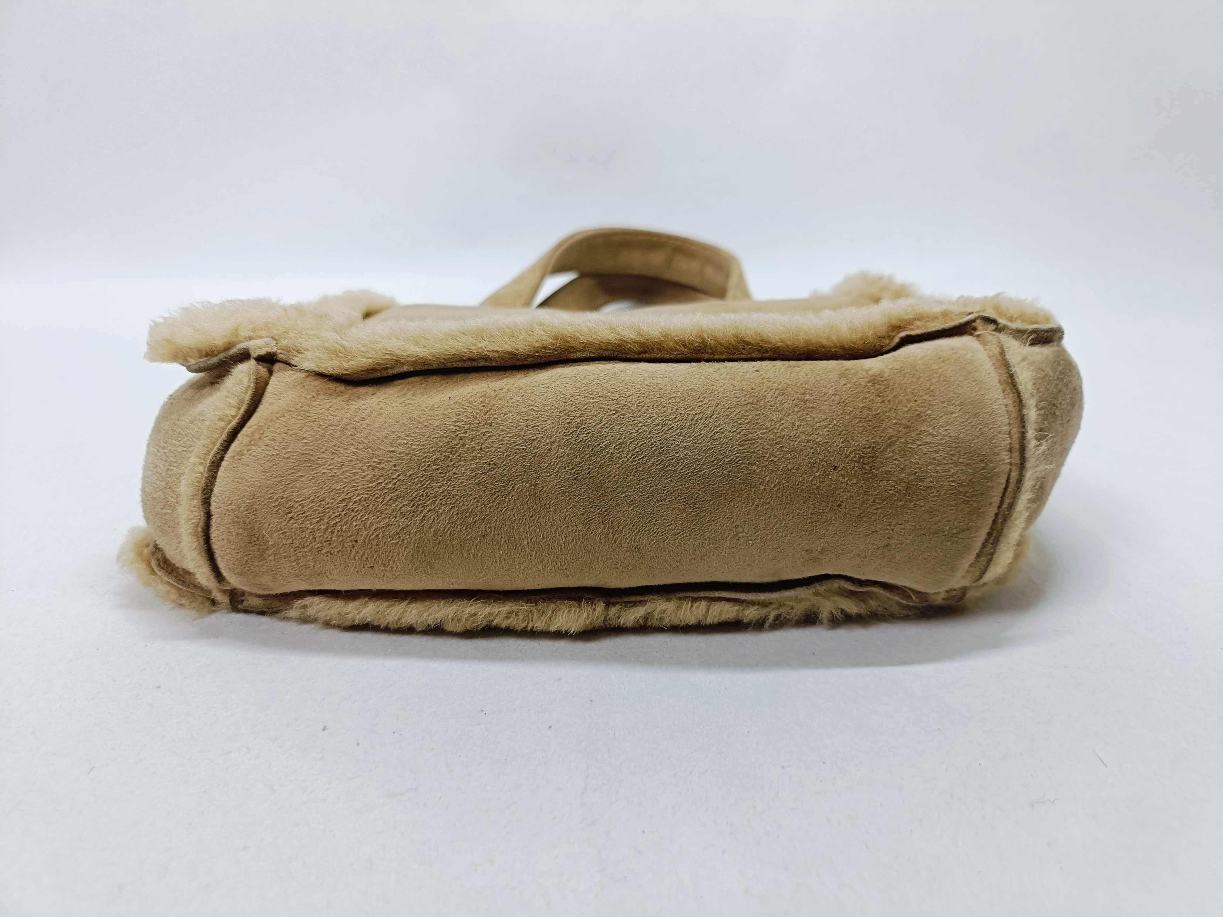 Suede & Boa Handbag, Beige — view 7