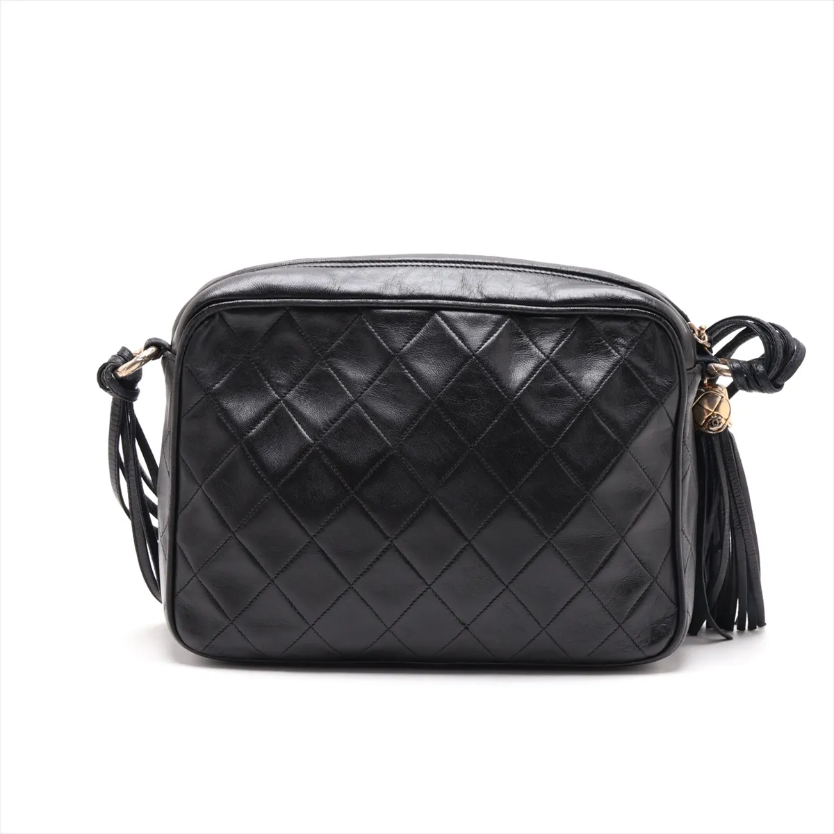 Matelassé Lambskin Chain Shoulder Bag, Black with Gold Hardware — view 2